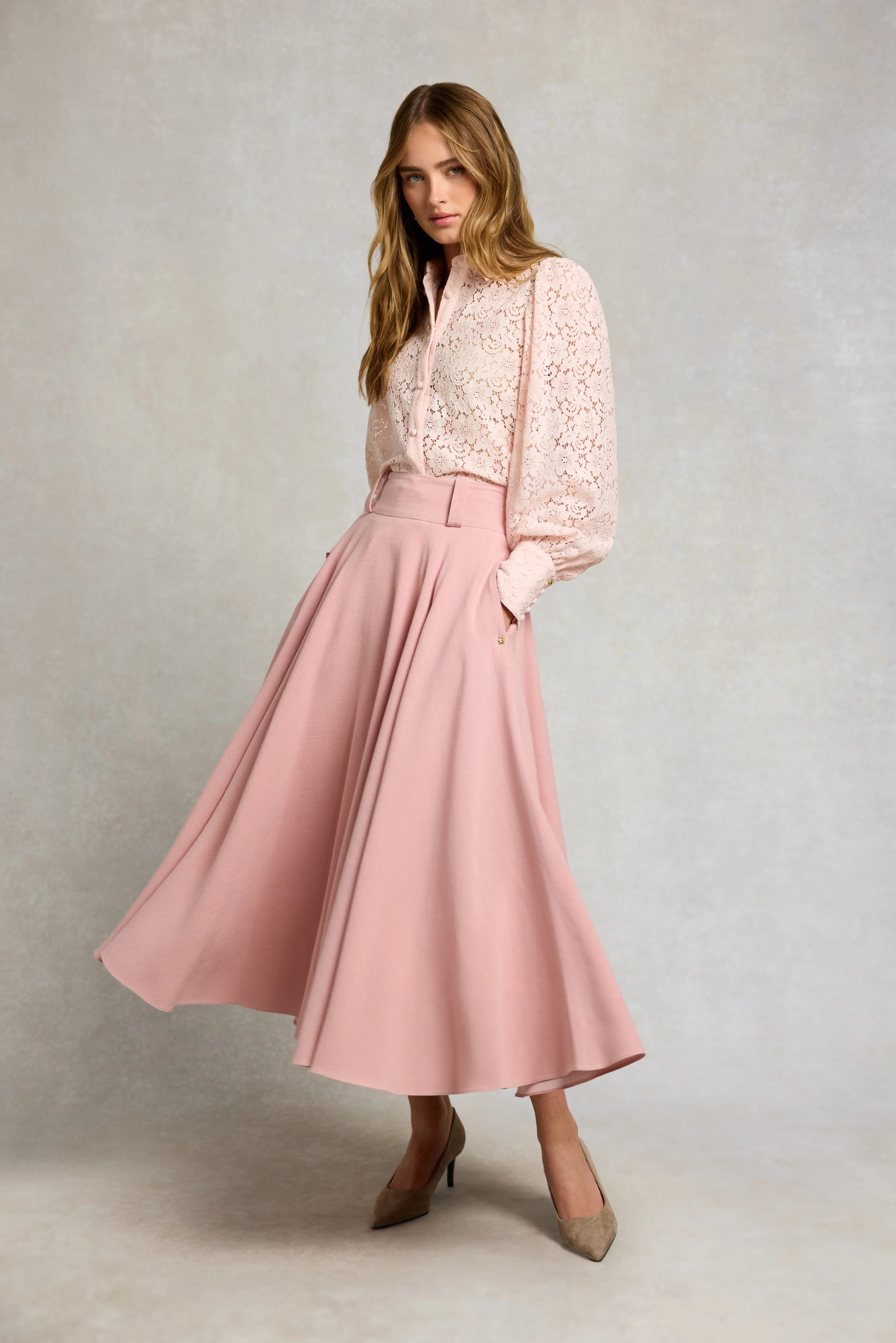 360 Maxi Linen Circle Skirt (Pink Linen) - Image 3