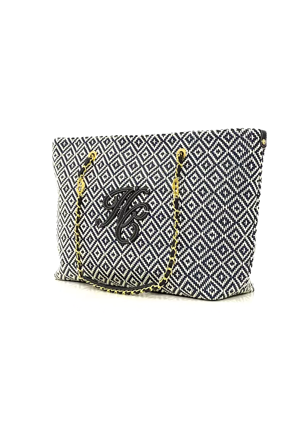 Amalfi Straw Tote (Navy Geo) - Image 5