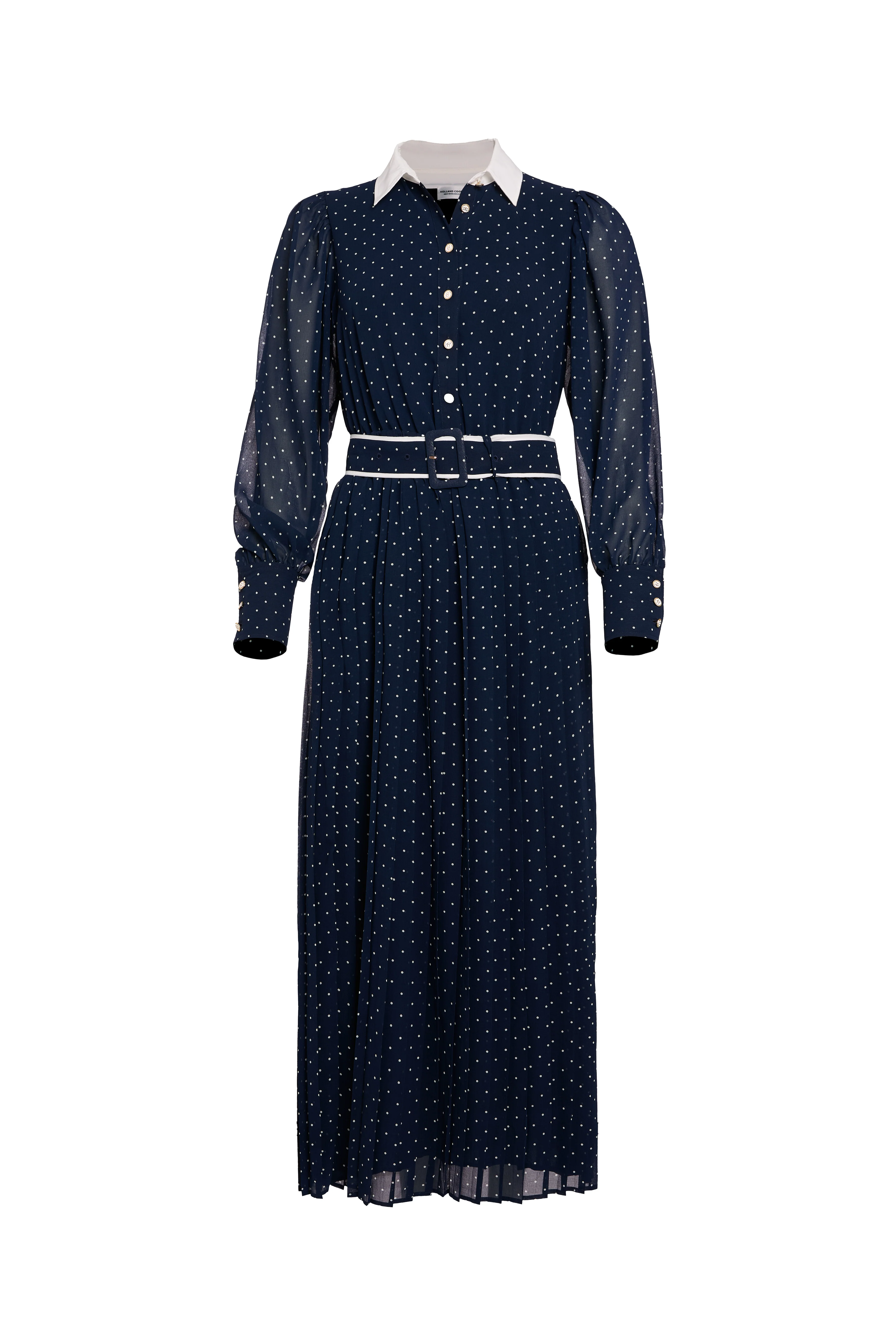 Annabel Pleated Maxi Dress (Ink Navy Polka Dot) - Image 4