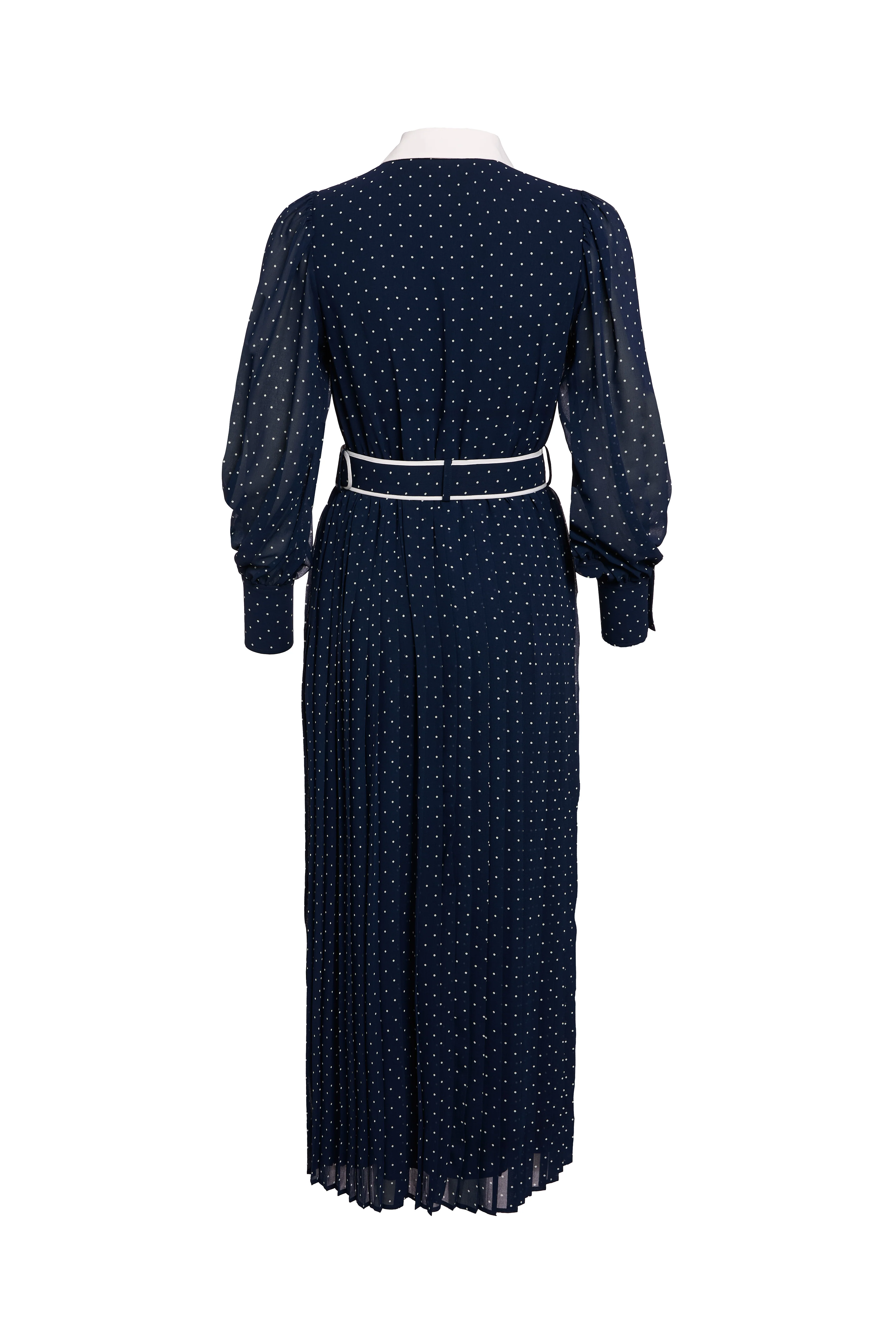 Annabel Pleated Maxi Dress (Ink Navy Polka Dot) - Image 8