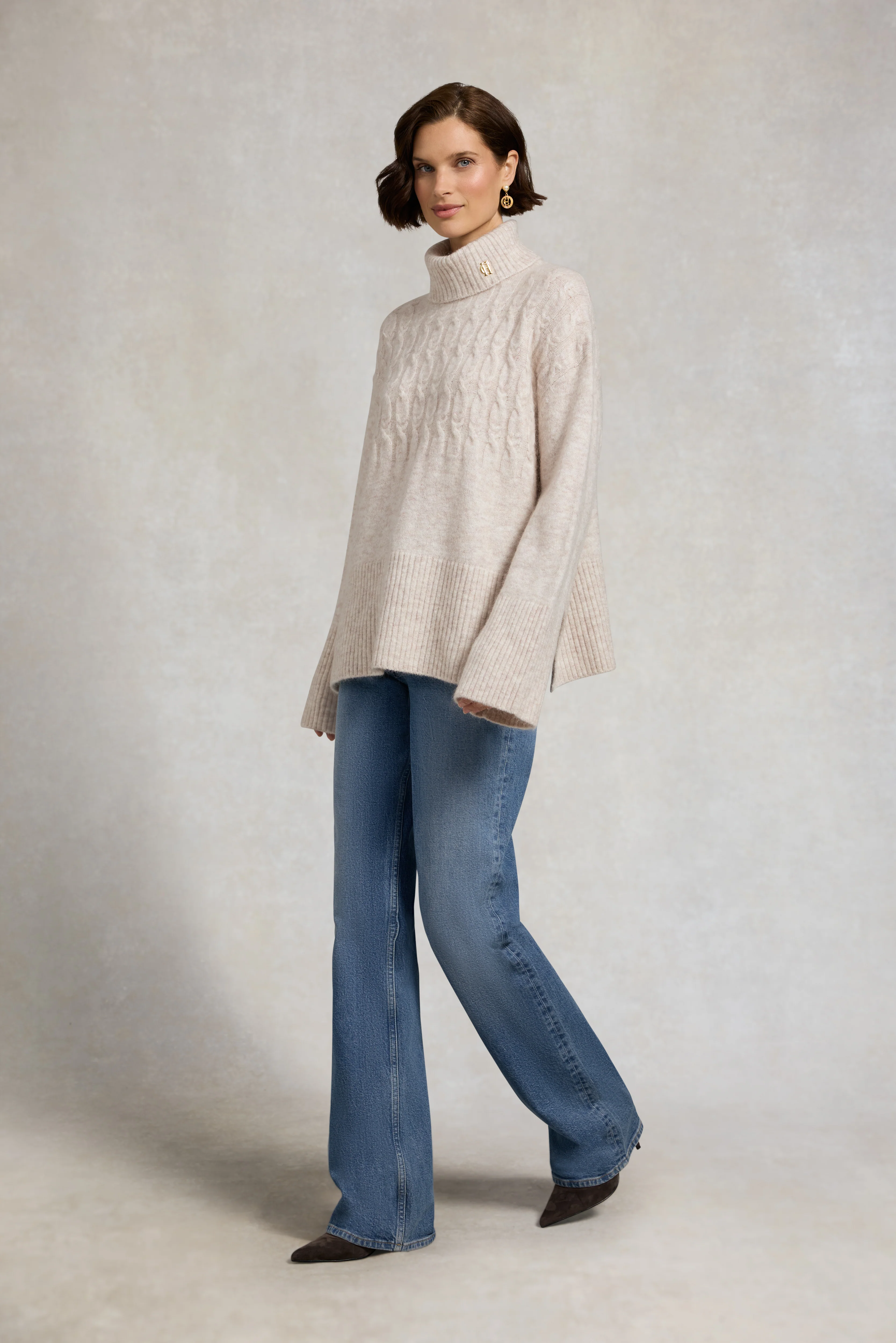 Antonia Cable Roll Neck Knit (Barley) - Image 3