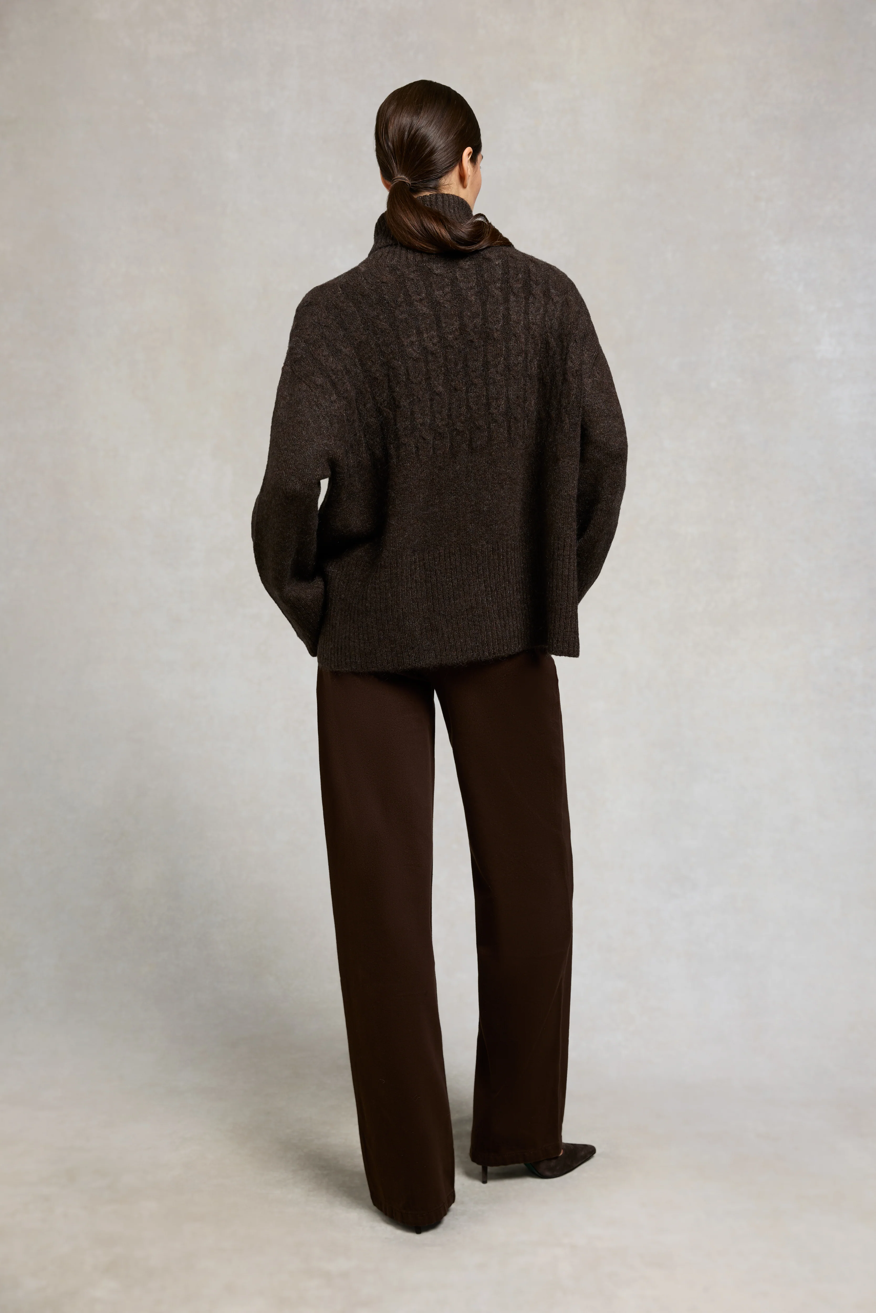 Antonia Cable Roll Neck Knit (Chocolate) - Image 5