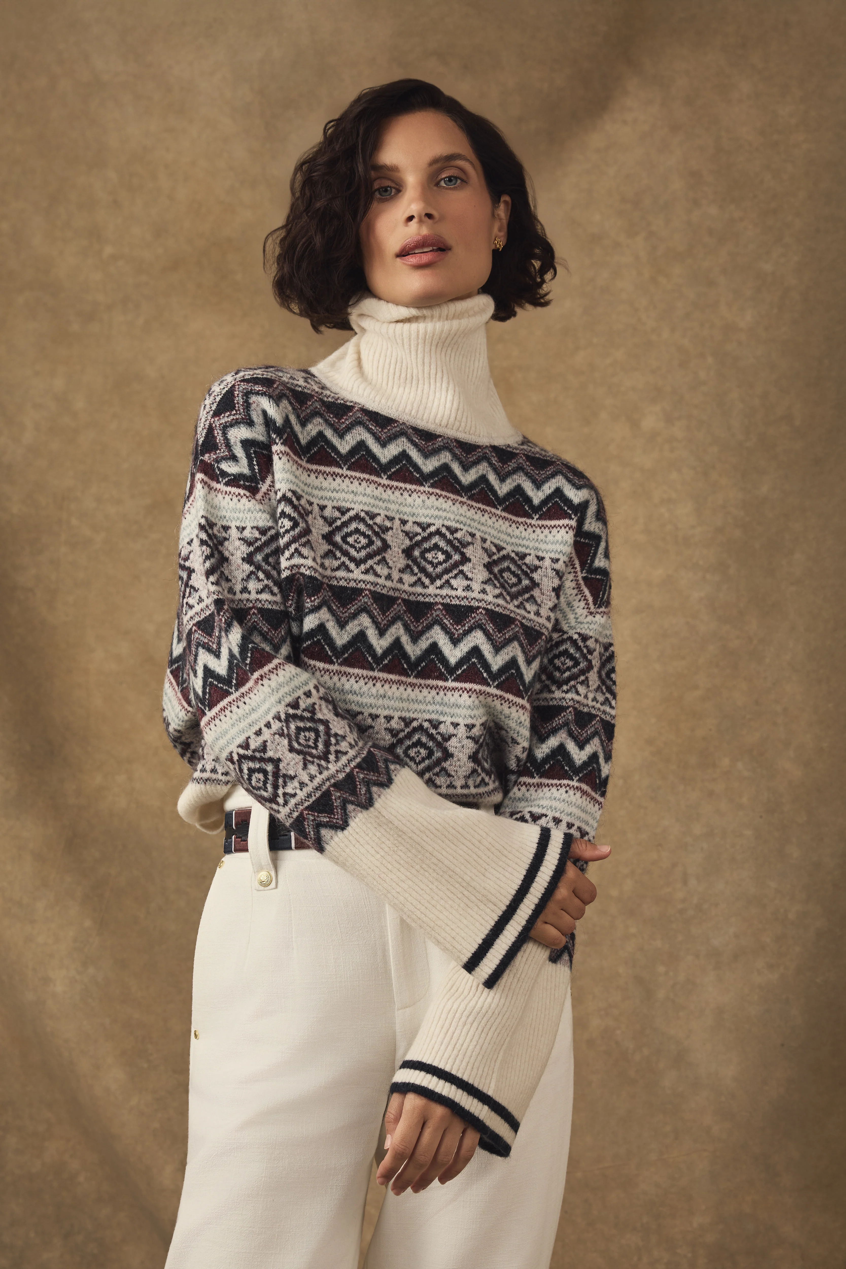 Antonia Fairisle Roll Neck Knit (Natural)