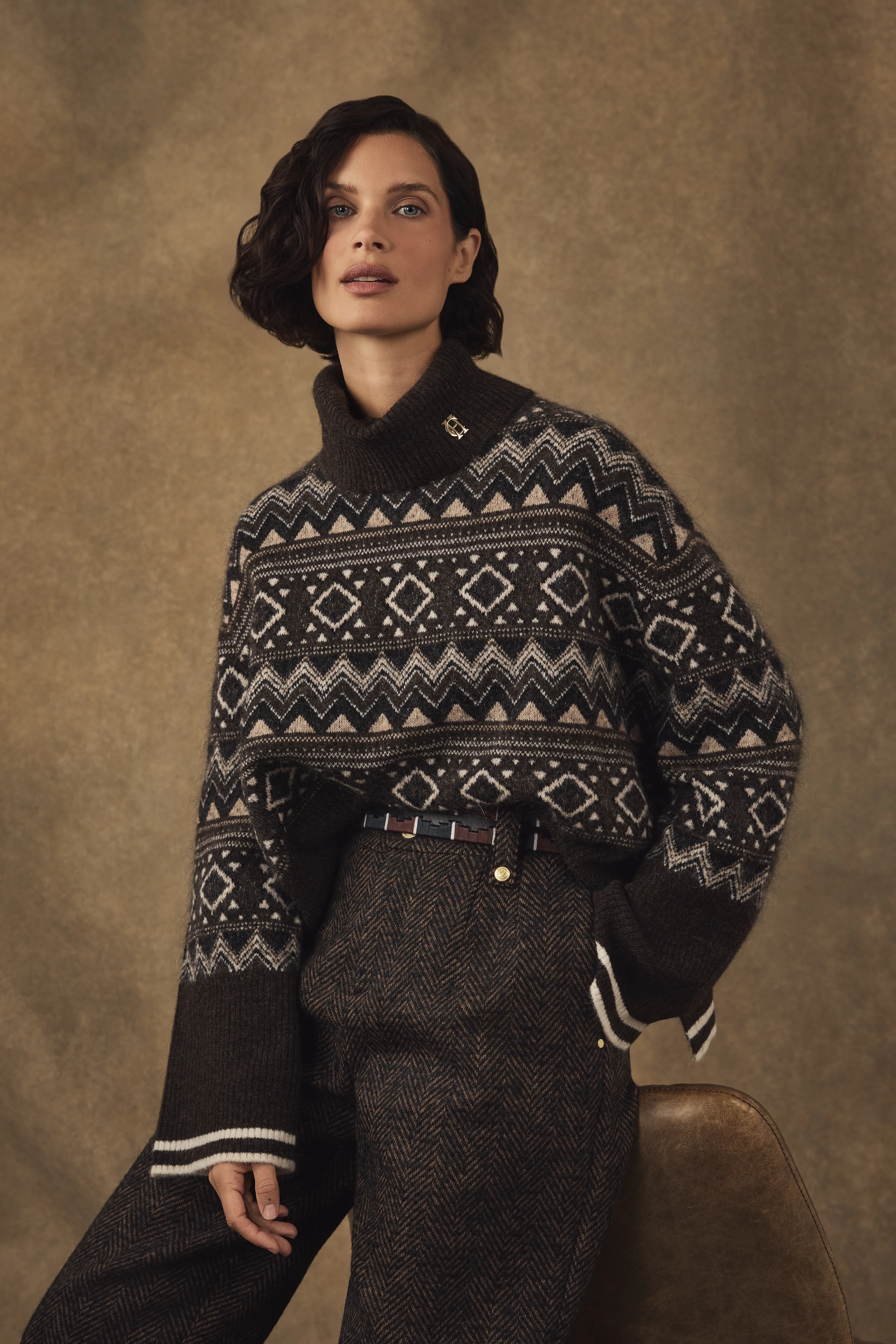 Antonia Fairisle Roll Neck Knit (Chocolate)