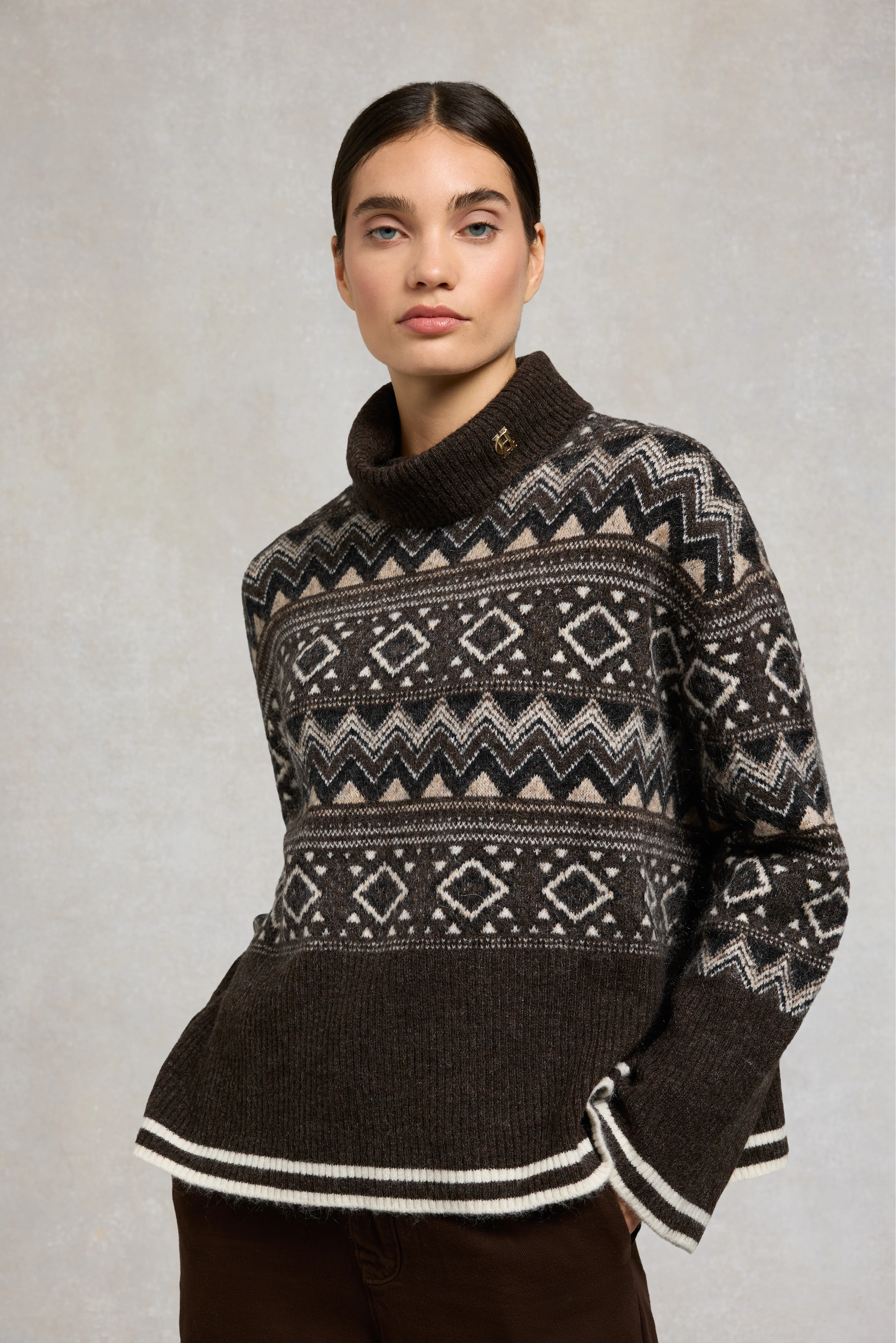 Antonia Fairisle Roll Neck Knit (Chocolate) - Image 2