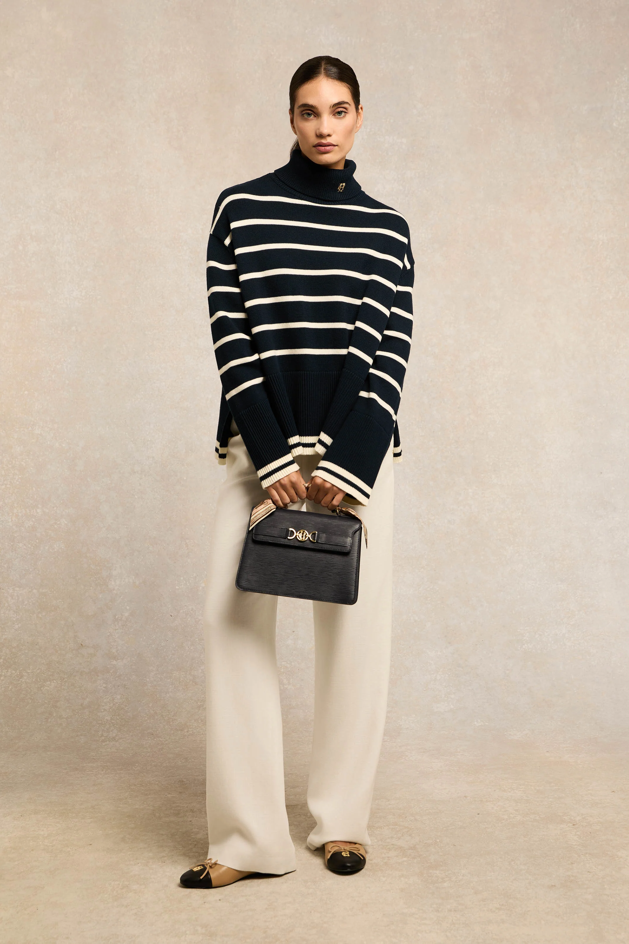 Antonia Roll Neck Knit (Ink Navy Stripe) - Image 3