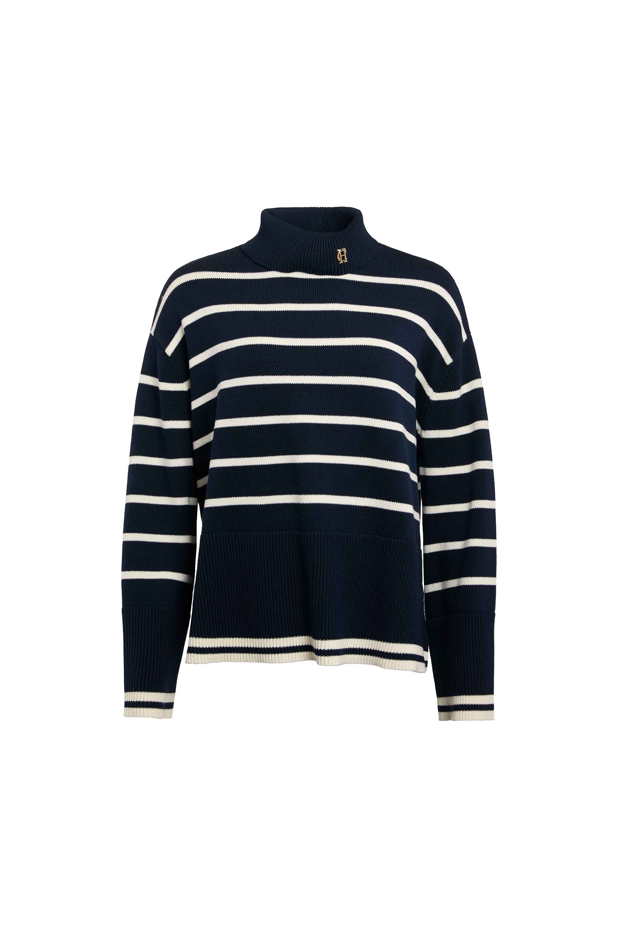 Antonia Roll Neck Knit (Ink Navy Stripe) - Image 4
