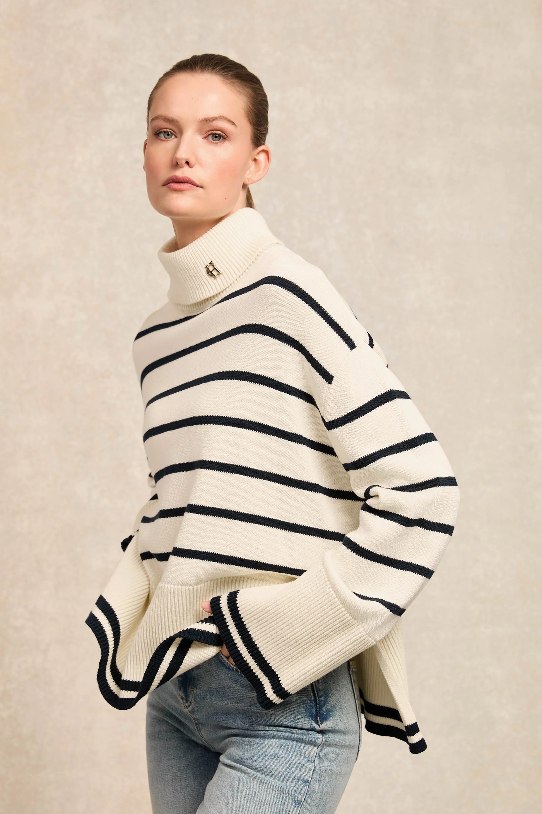 Antonia Roll Neck Knit (Natural Stripe) - Image 5