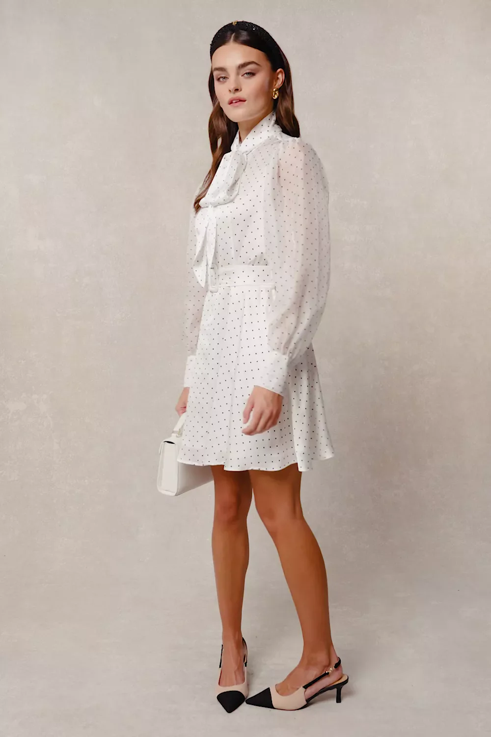 Ariella Mini Dress (White Polka Dot) - Image 5
