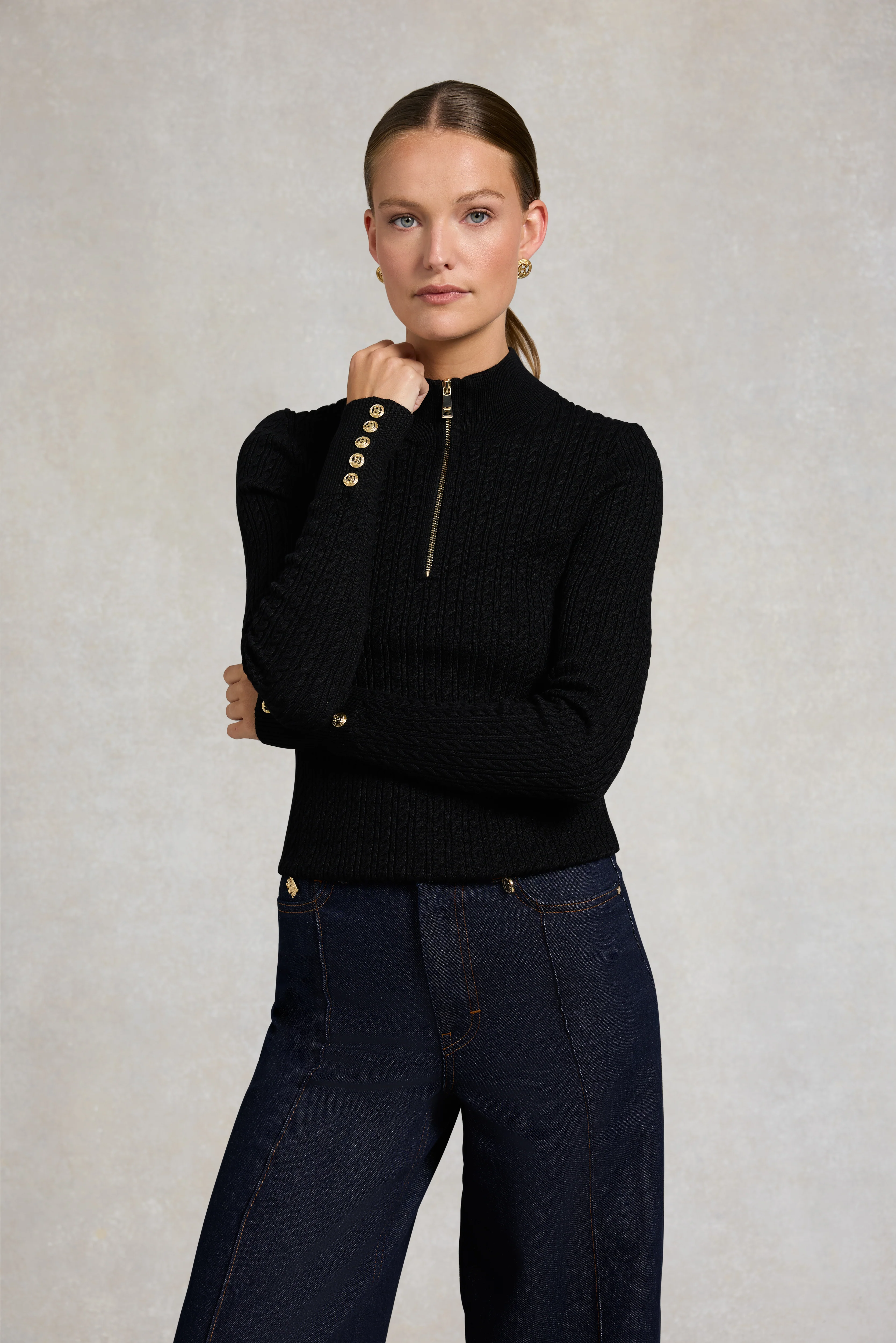 Ava Quarter Zip Knit (Black) - Image 2