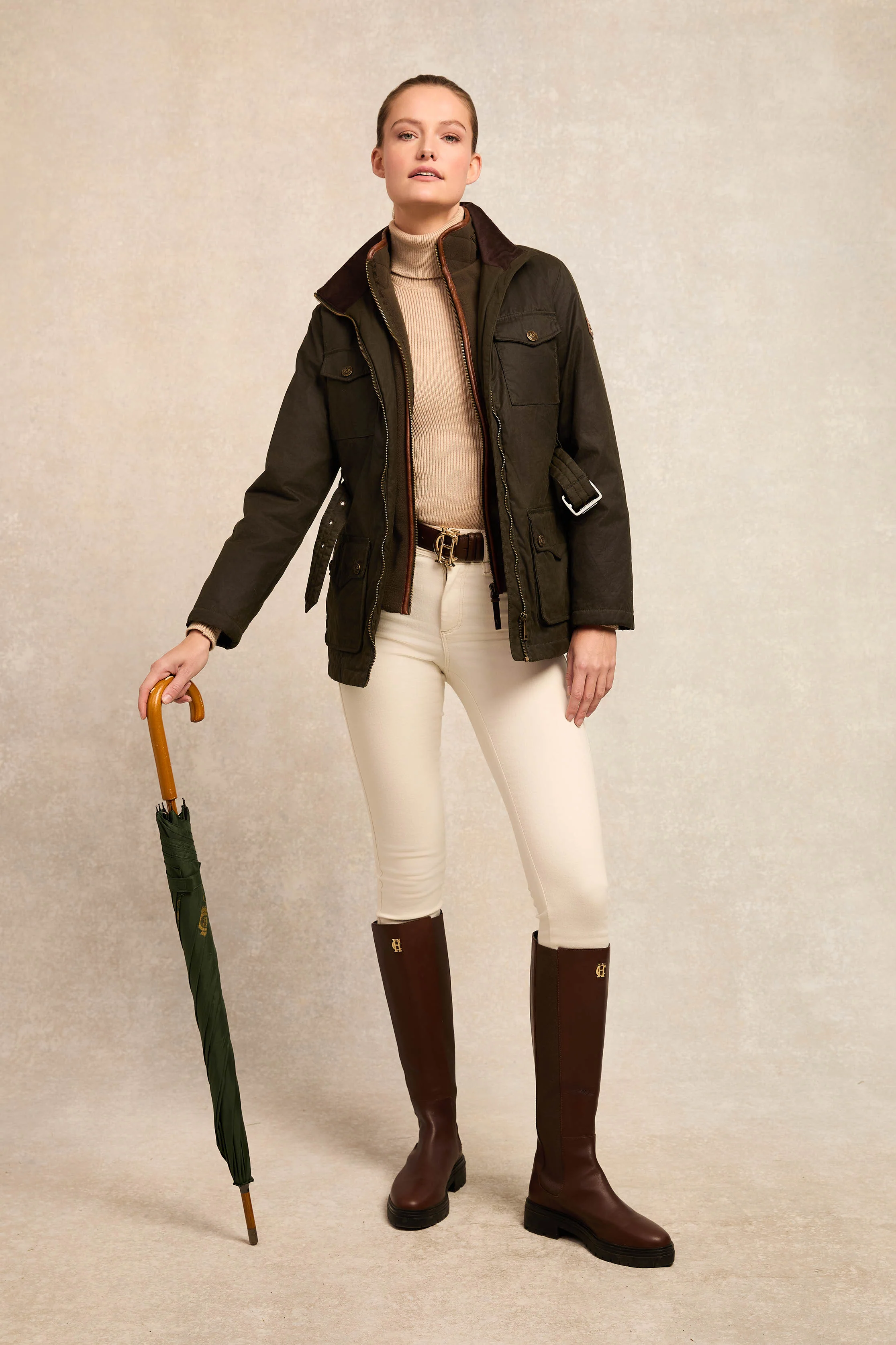 Belted Waxed Jacket (Dark Olive) - Image 3