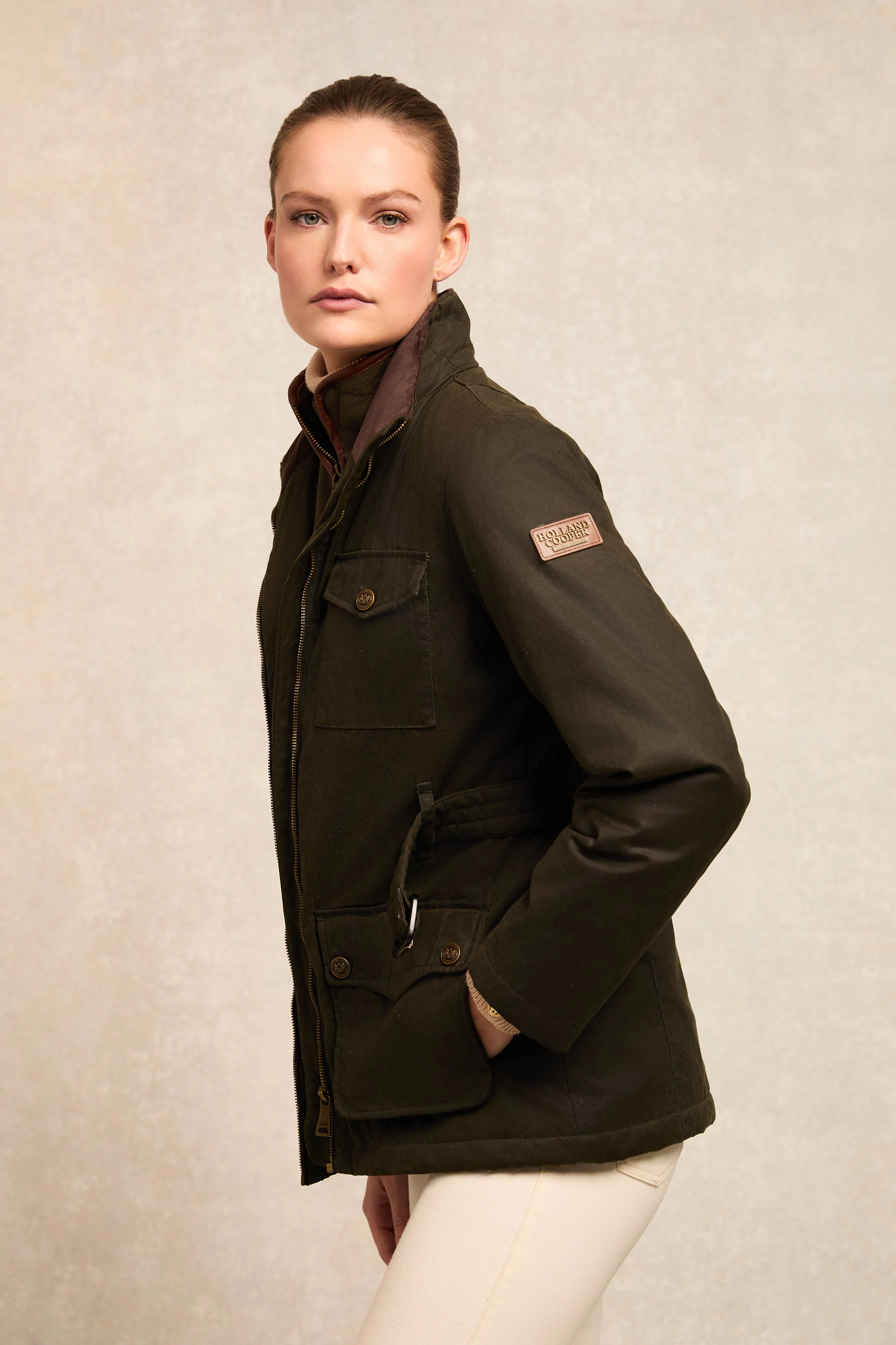 Belted Waxed Jacket (Dark Olive) - Image 5