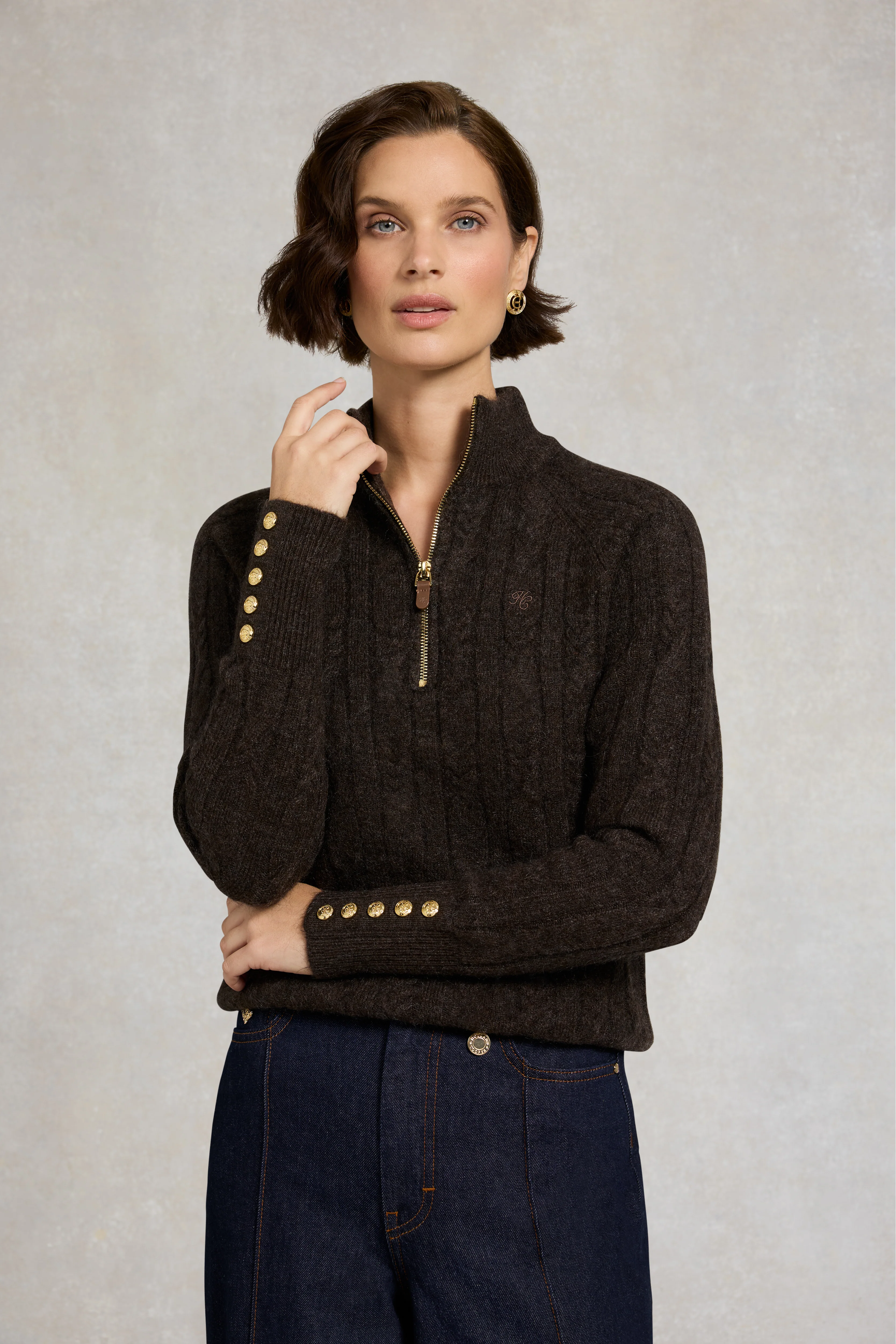 Bridget Quarter Zip Knit (Chocolate) - Image 2