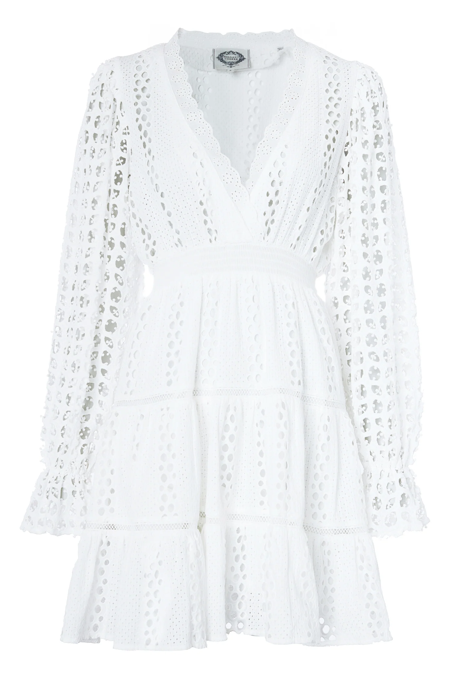 Broderie Lace V-Neck Dress (White) - Image 4