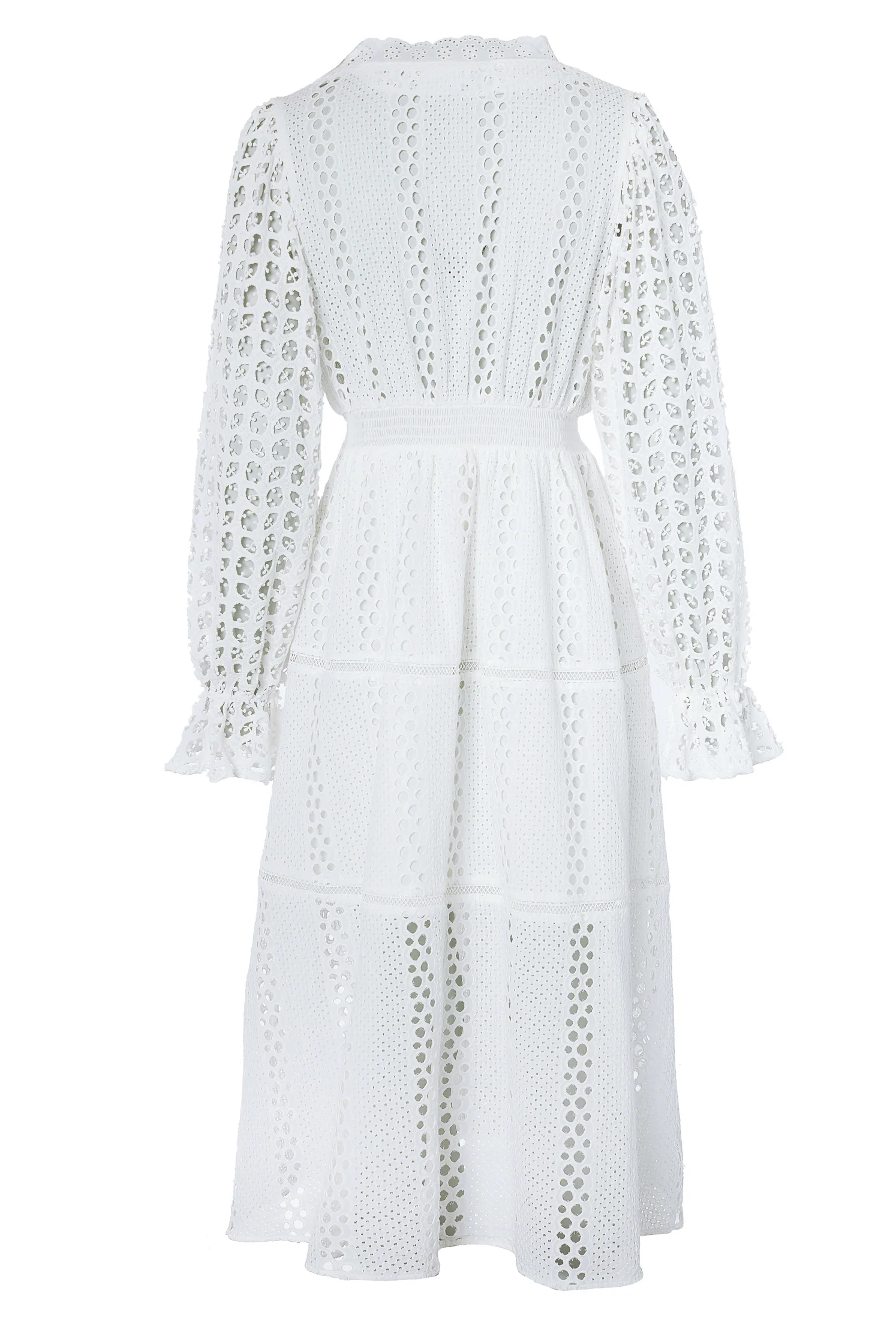 Broderie Lace V-Neck Midi Dress (White) - Image 6
