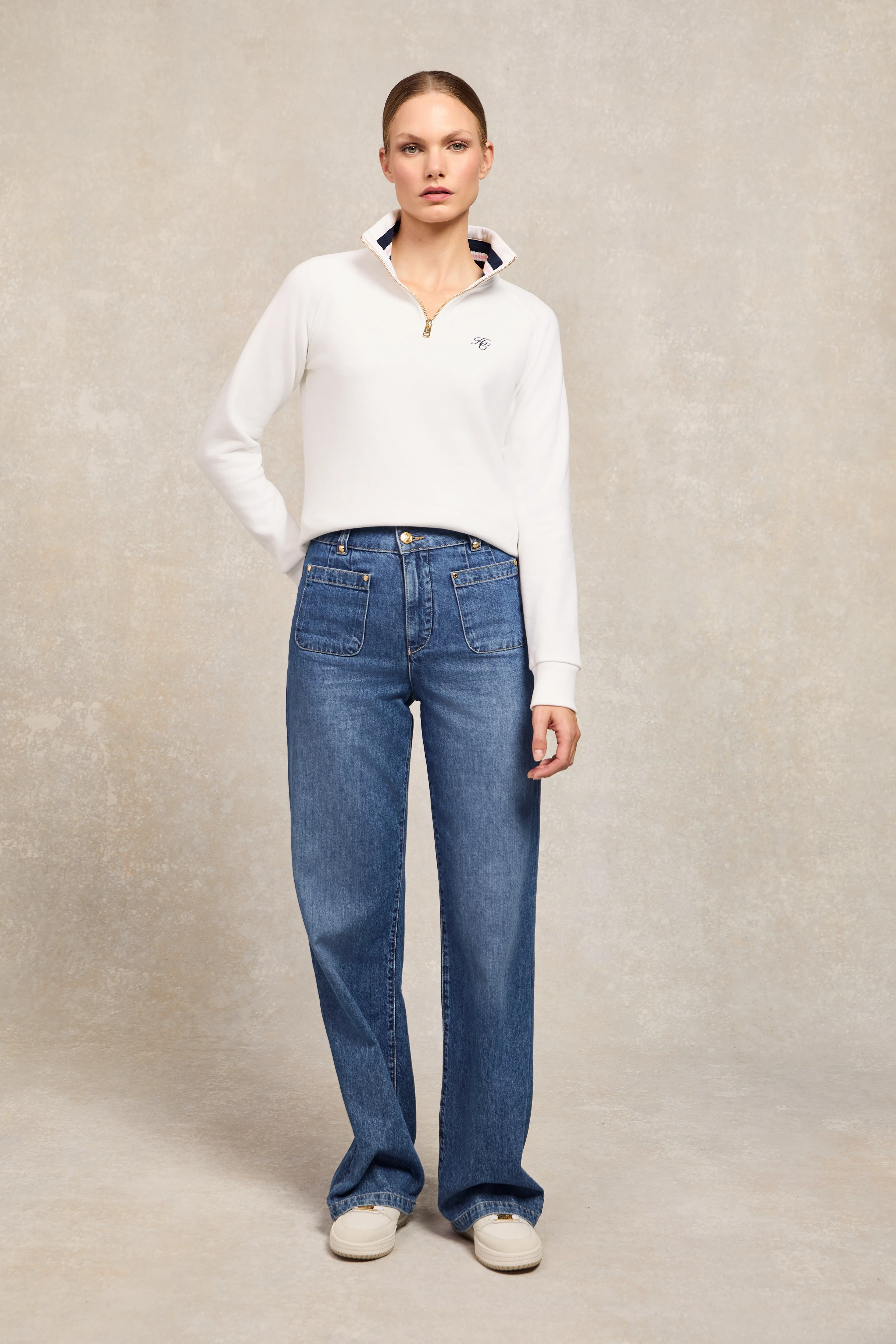 Burford Quarter Zip Neck Sweat (White) - Image 6