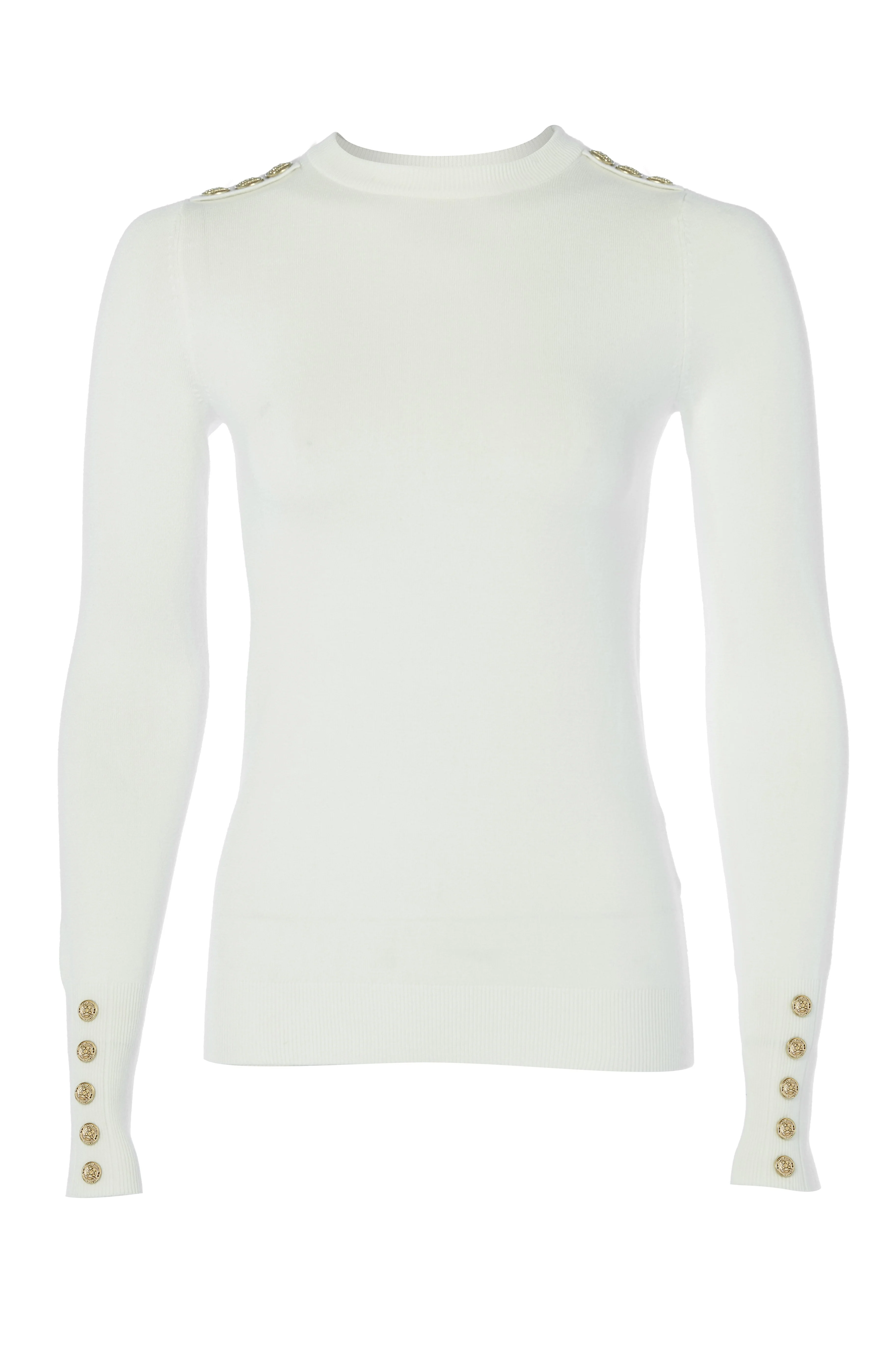Buttoned Knit Crew Neck (Cream) - Image 4