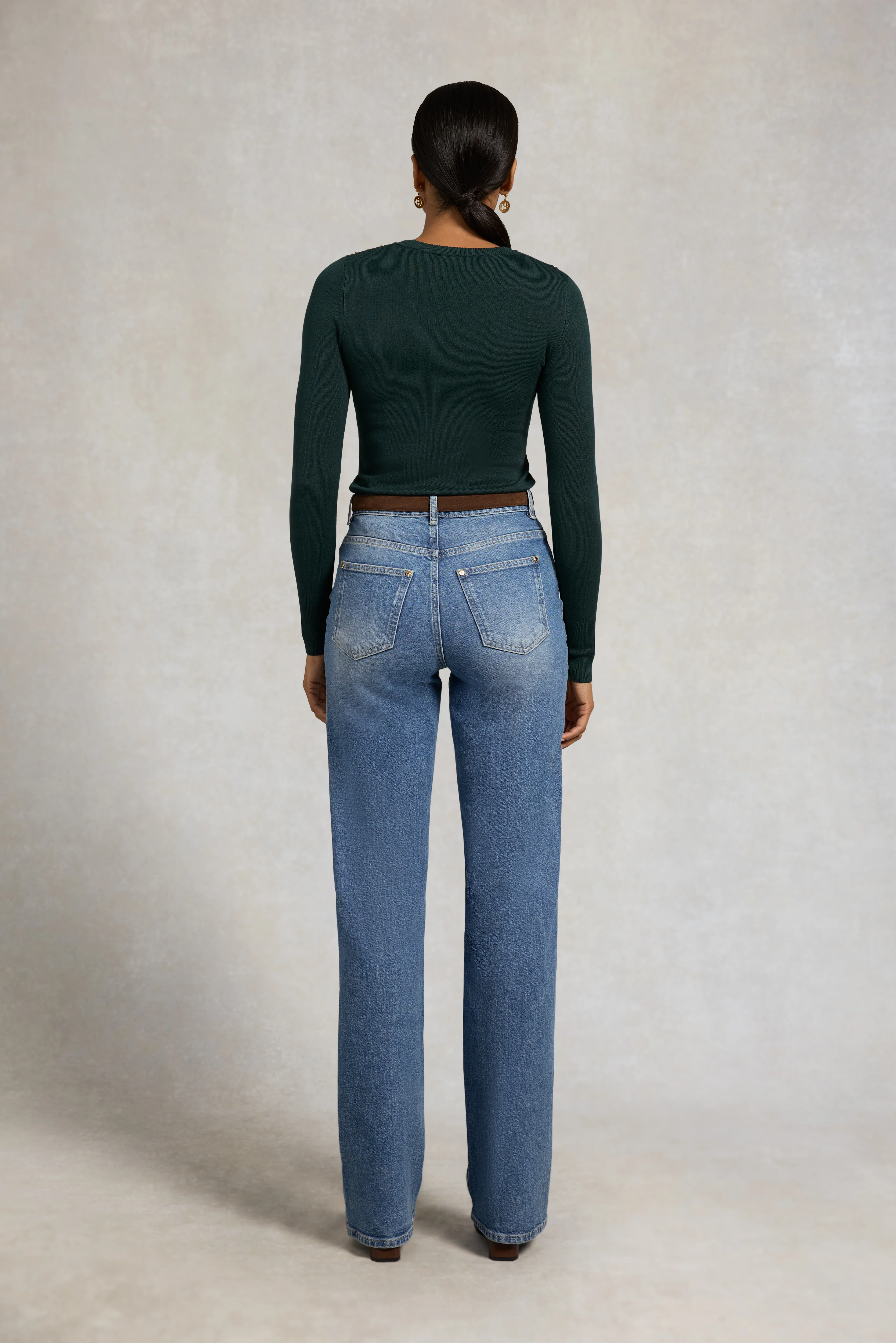 Buttoned Knit Crew Neck (Deep Emerald) - Image 6