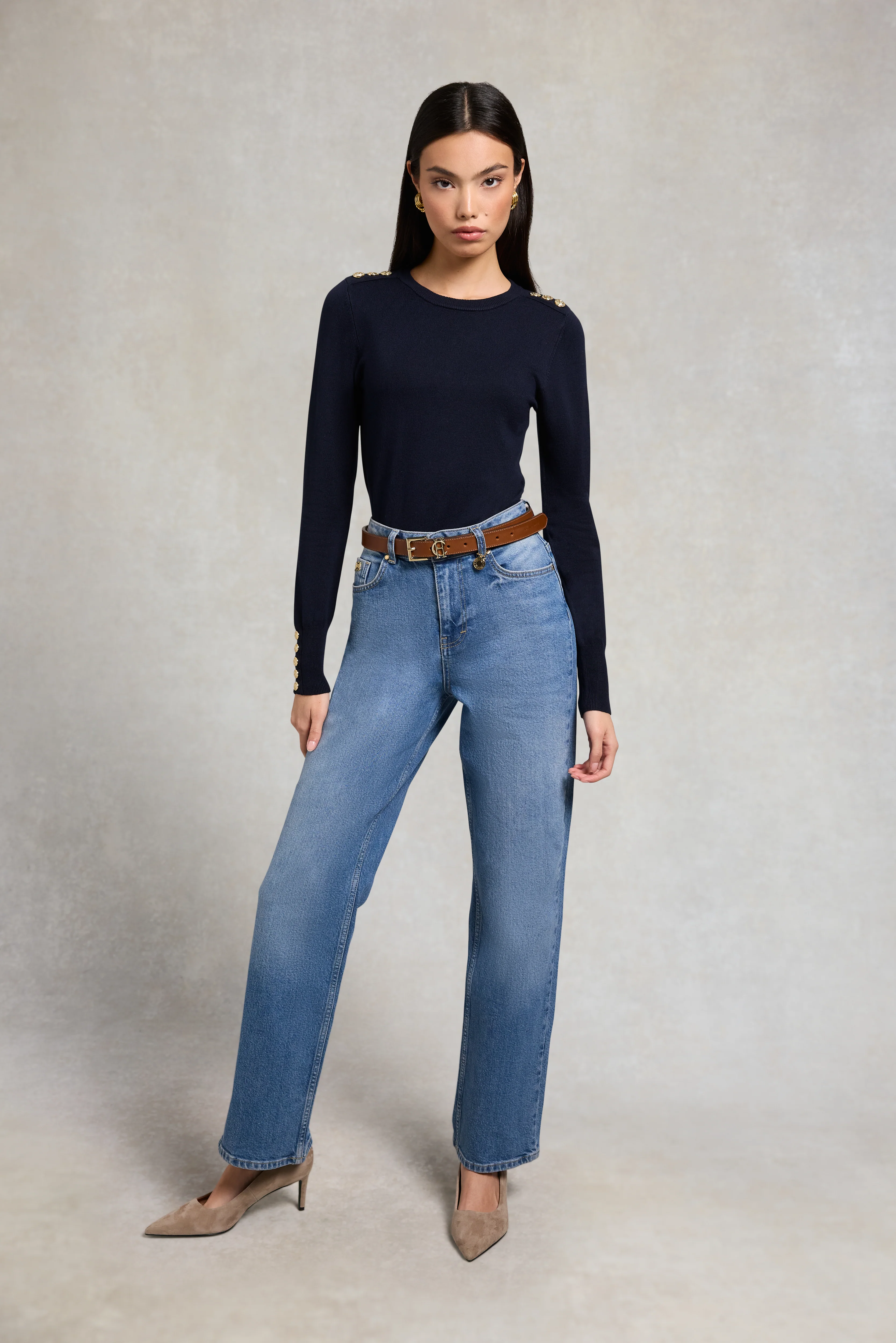 Buttoned Knit Crew Neck (Ink Navy) - Image 4