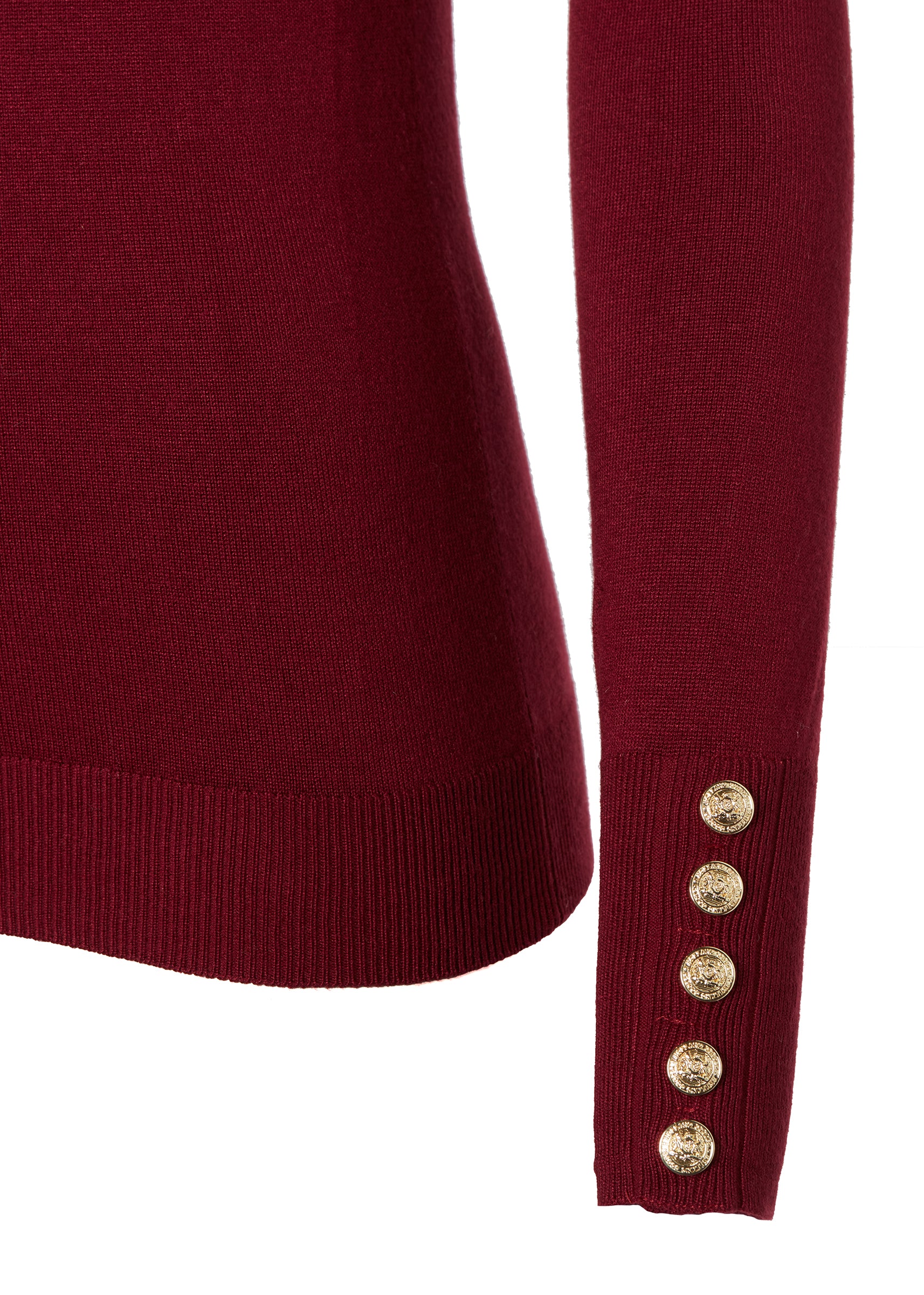 Buttoned Knit Crew Neck (Wine) - Image 7
