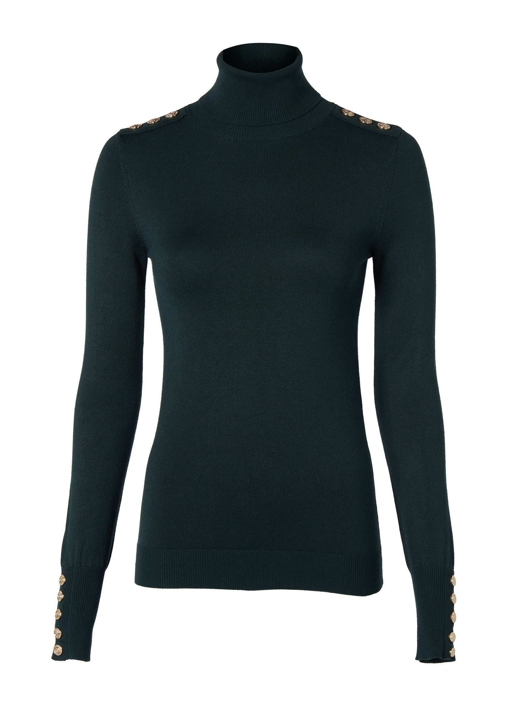 Buttoned Knit Roll Neck (Deep Emerald) - Image 4