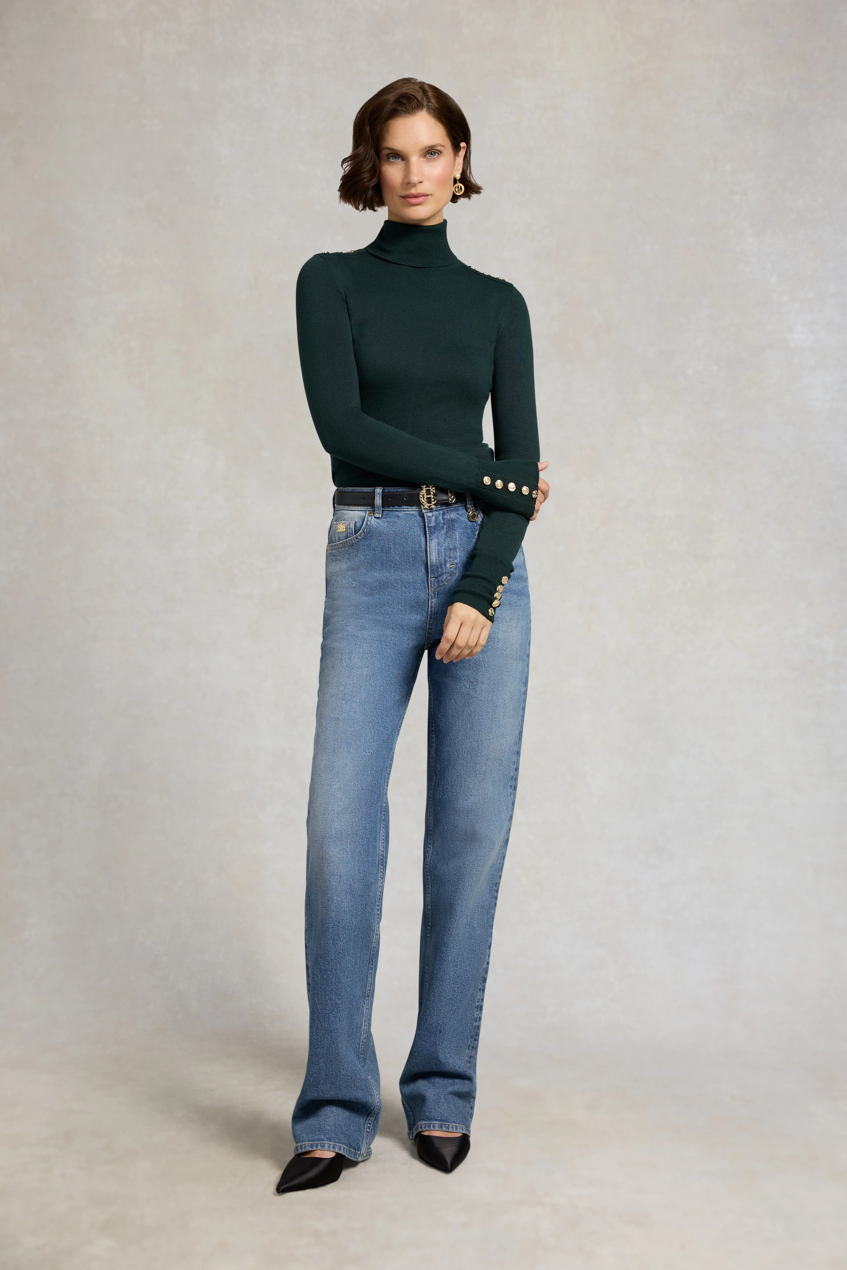 Buttoned Knit Roll Neck (Deep Emerald) - Image 7