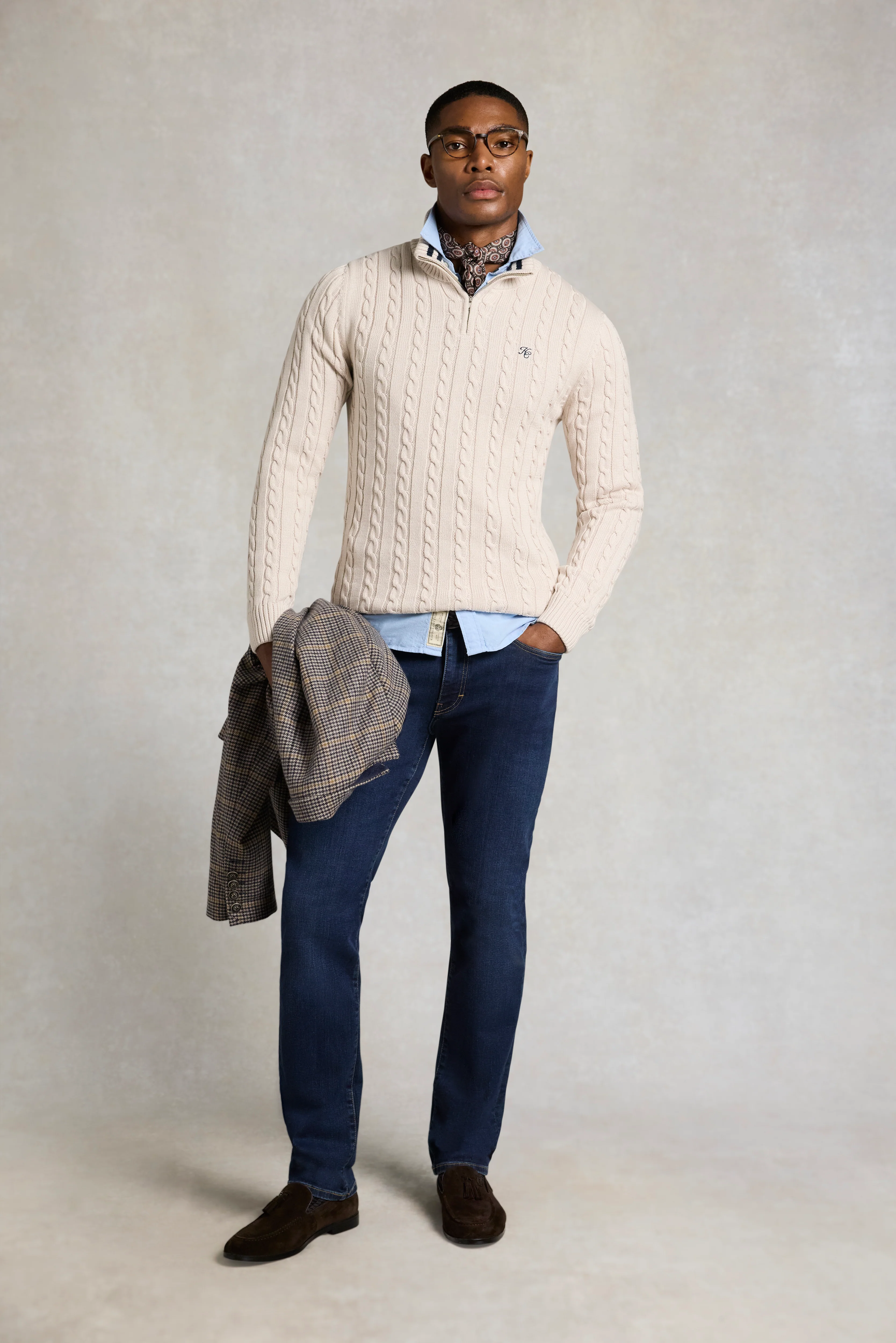 Men's Cable Quarter Zip Knit (Stone) - Image 3