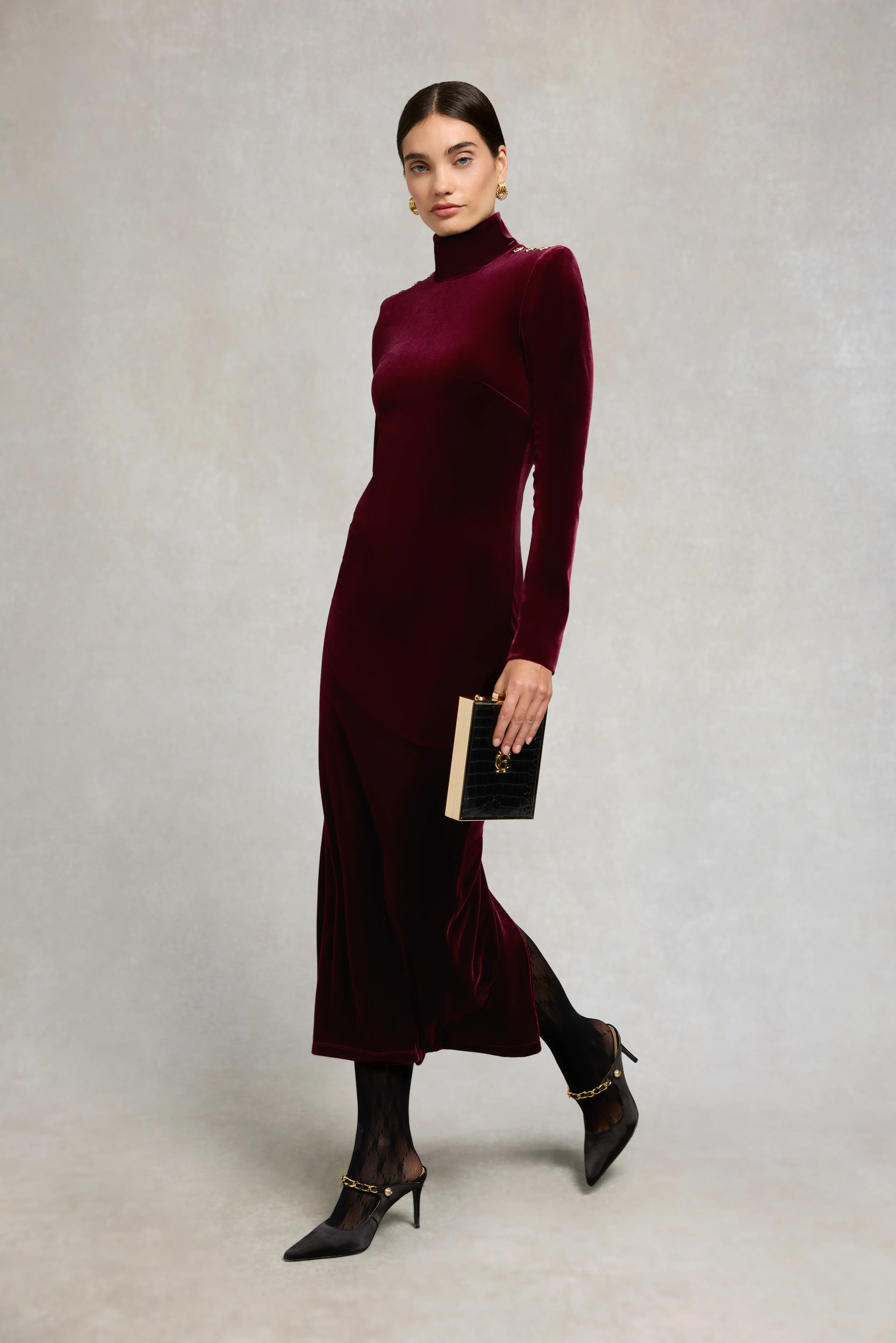 Cara Velvet Maxi Dress (Burgundy) - Image 3