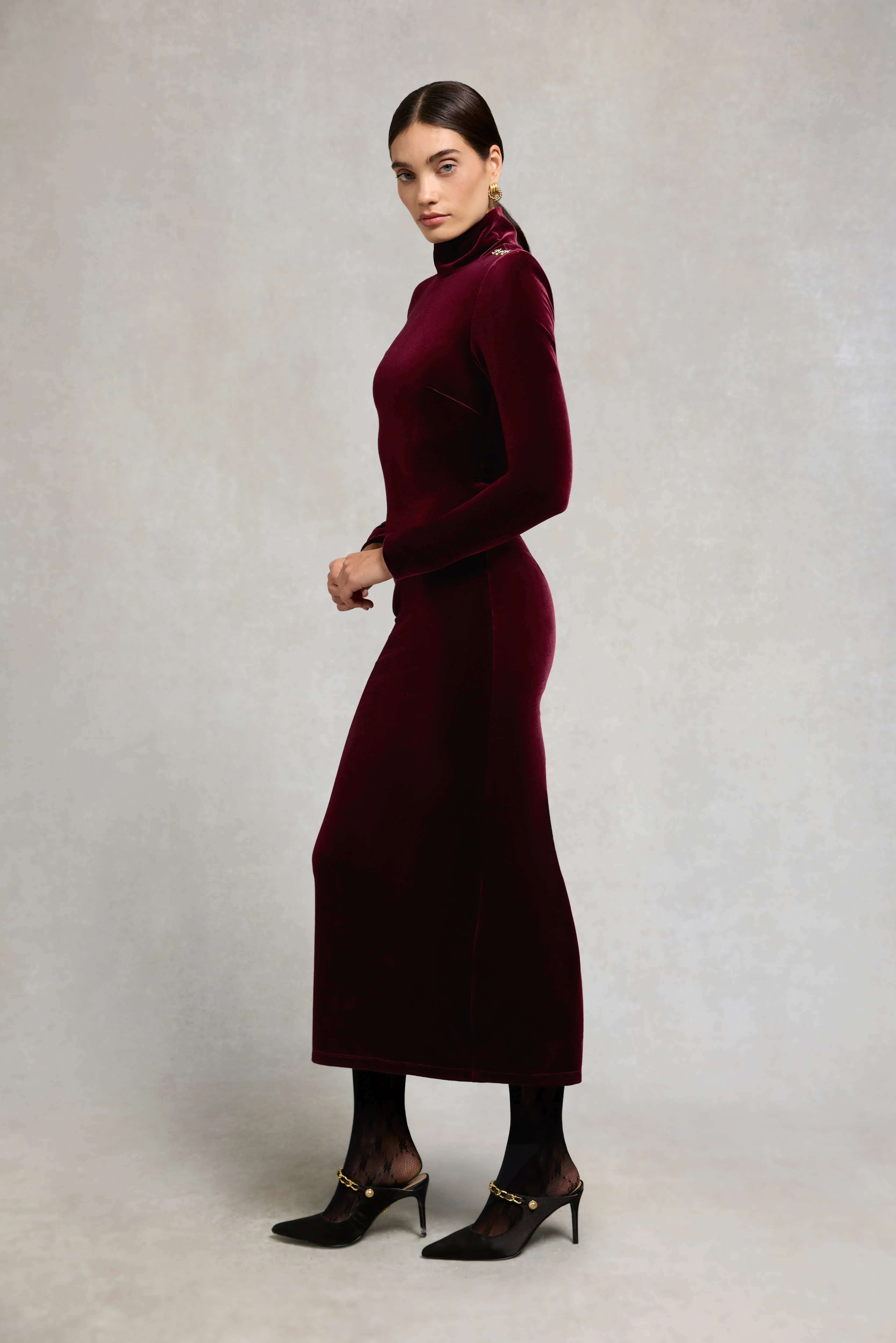 Cara Velvet Maxi Dress (Burgundy) - Image 5