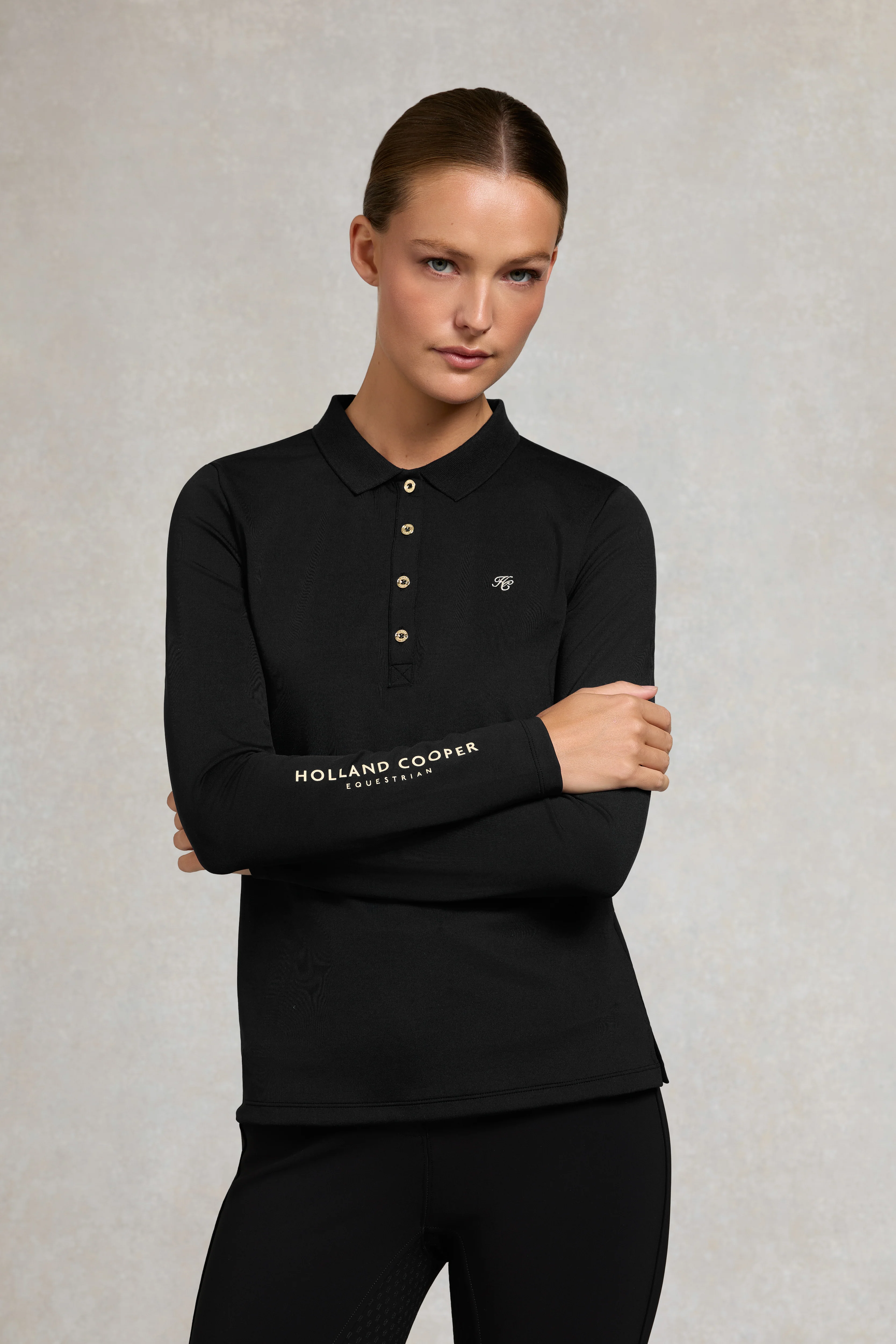 Chiltern Long Sleeve Polo Shirt (Black) - Image 2