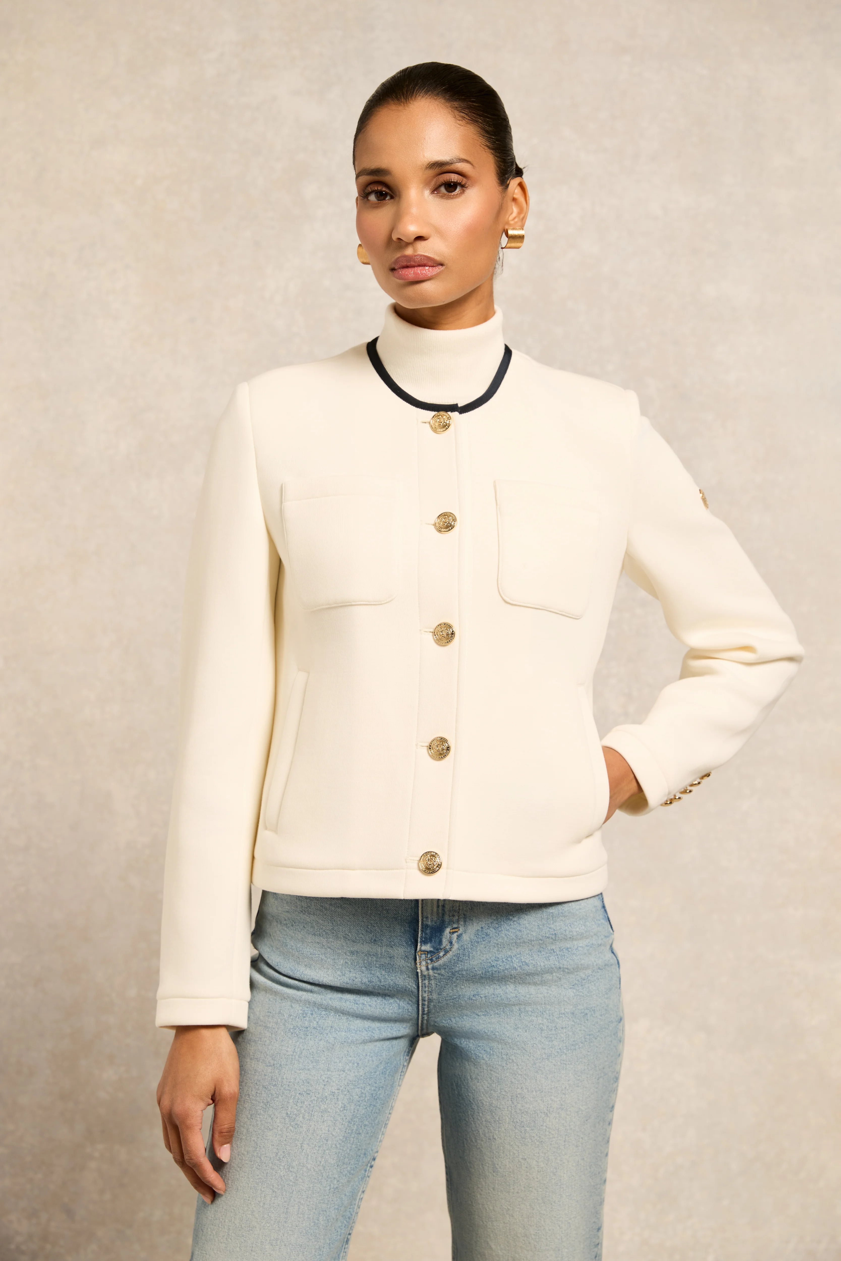 Chloe Jersey Jacket (Cream) - Image 7