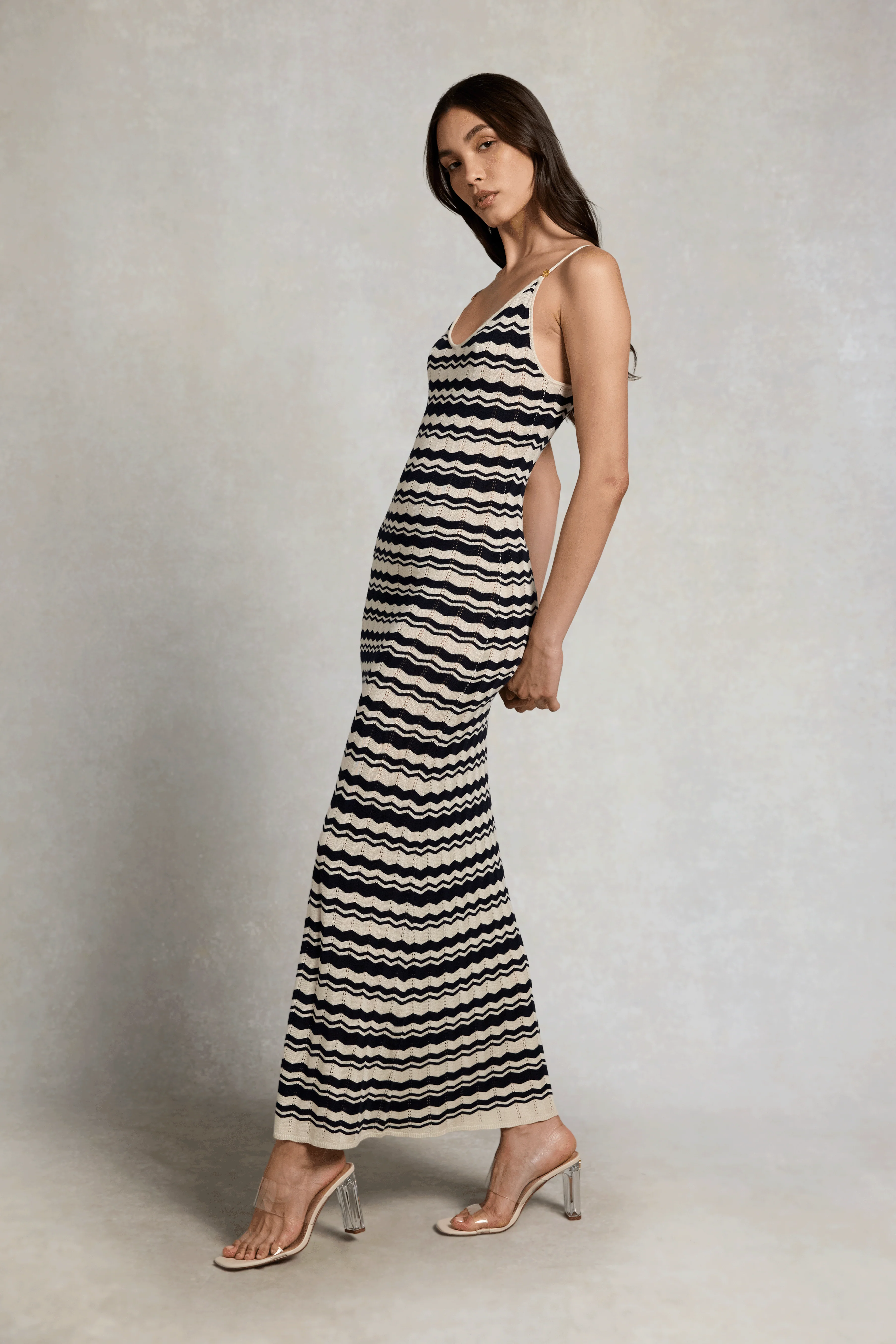 Cindy Crochet Maxi Dress (Ecru Ink Navy Stripe) - Image 2
