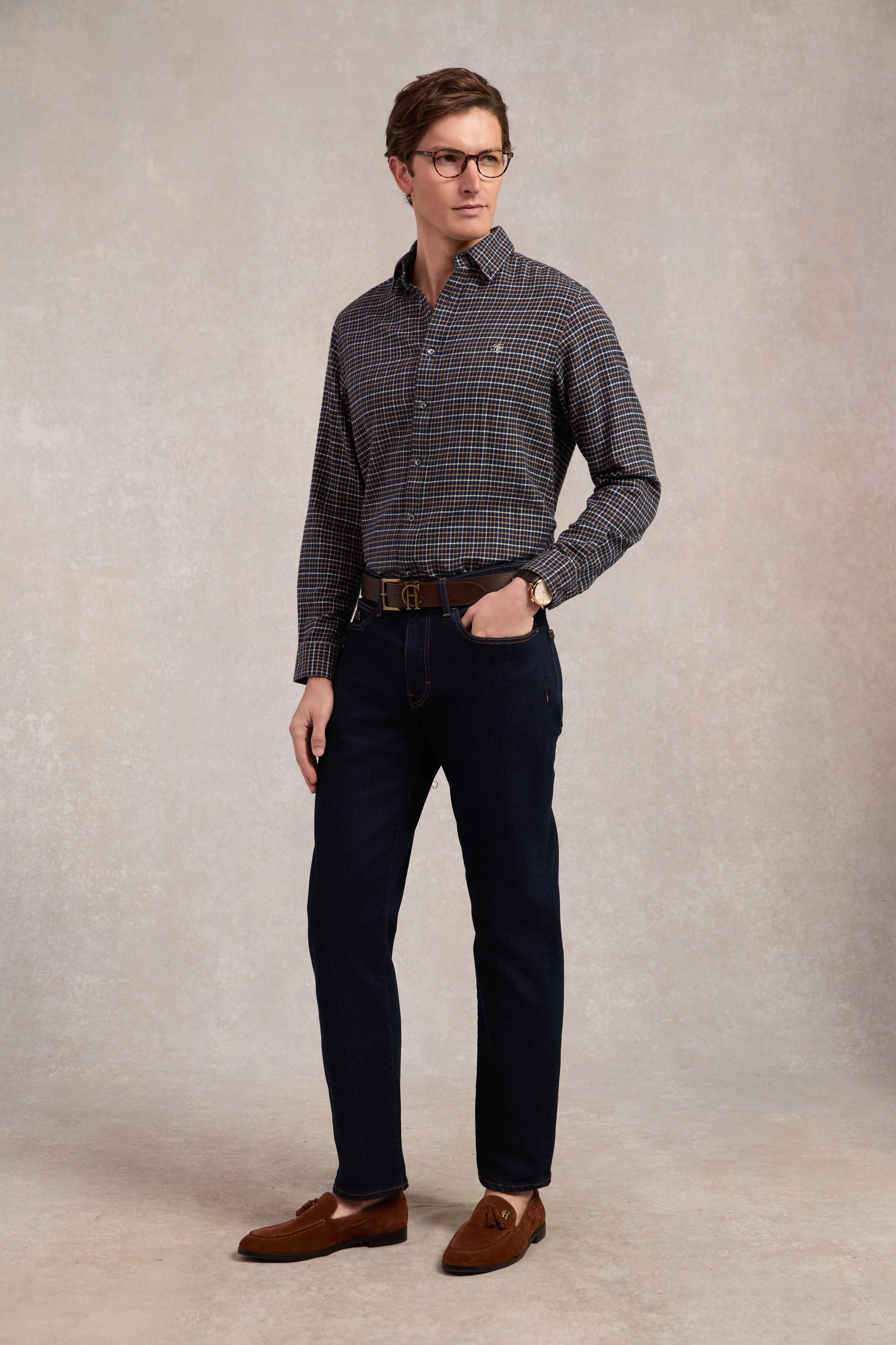 Classic Button Down Shirt (Brushed Cheltenham Navy Check) - Image 3