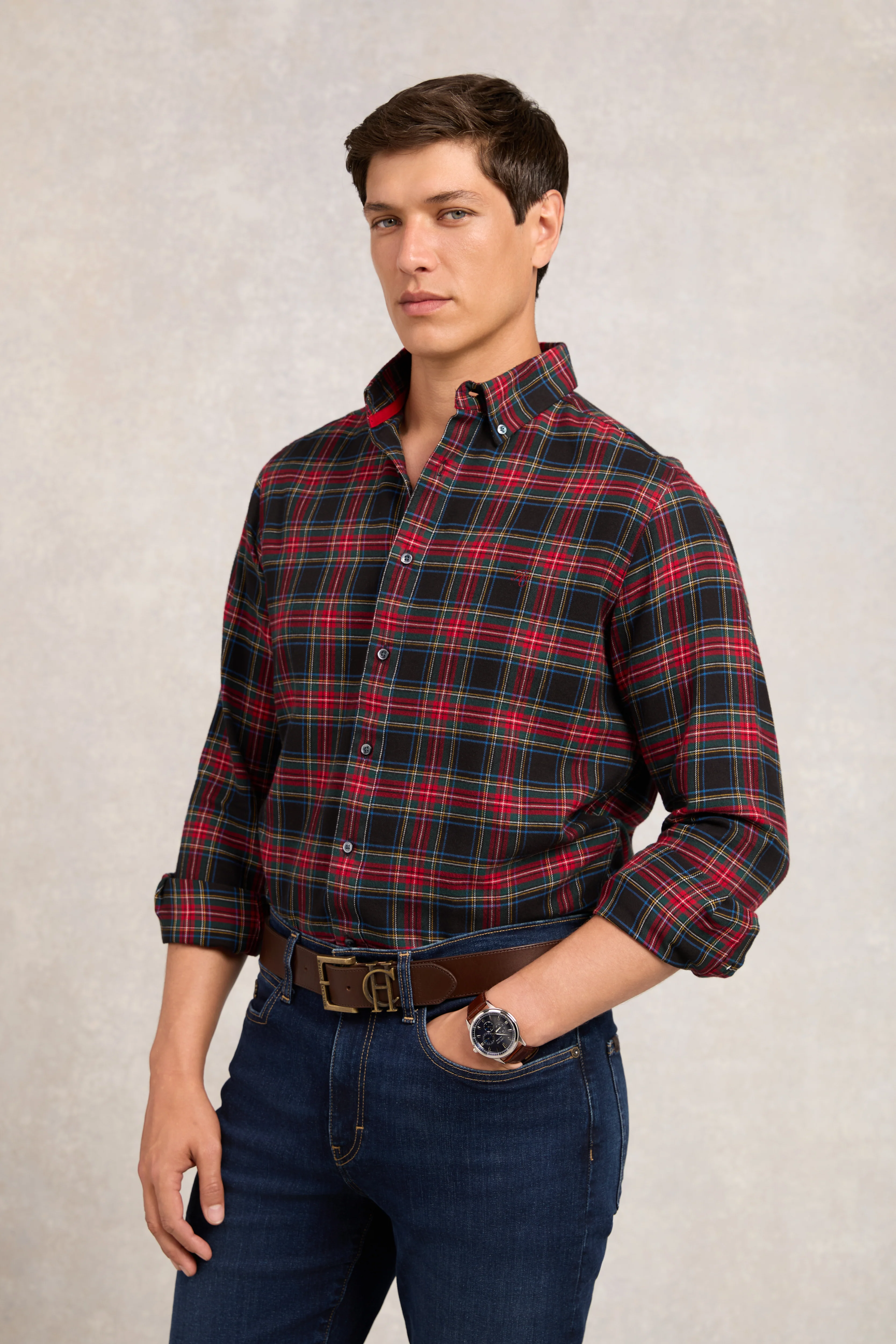 Classic Button Down Shirt (Brushed Sandringham Red) - Image 3