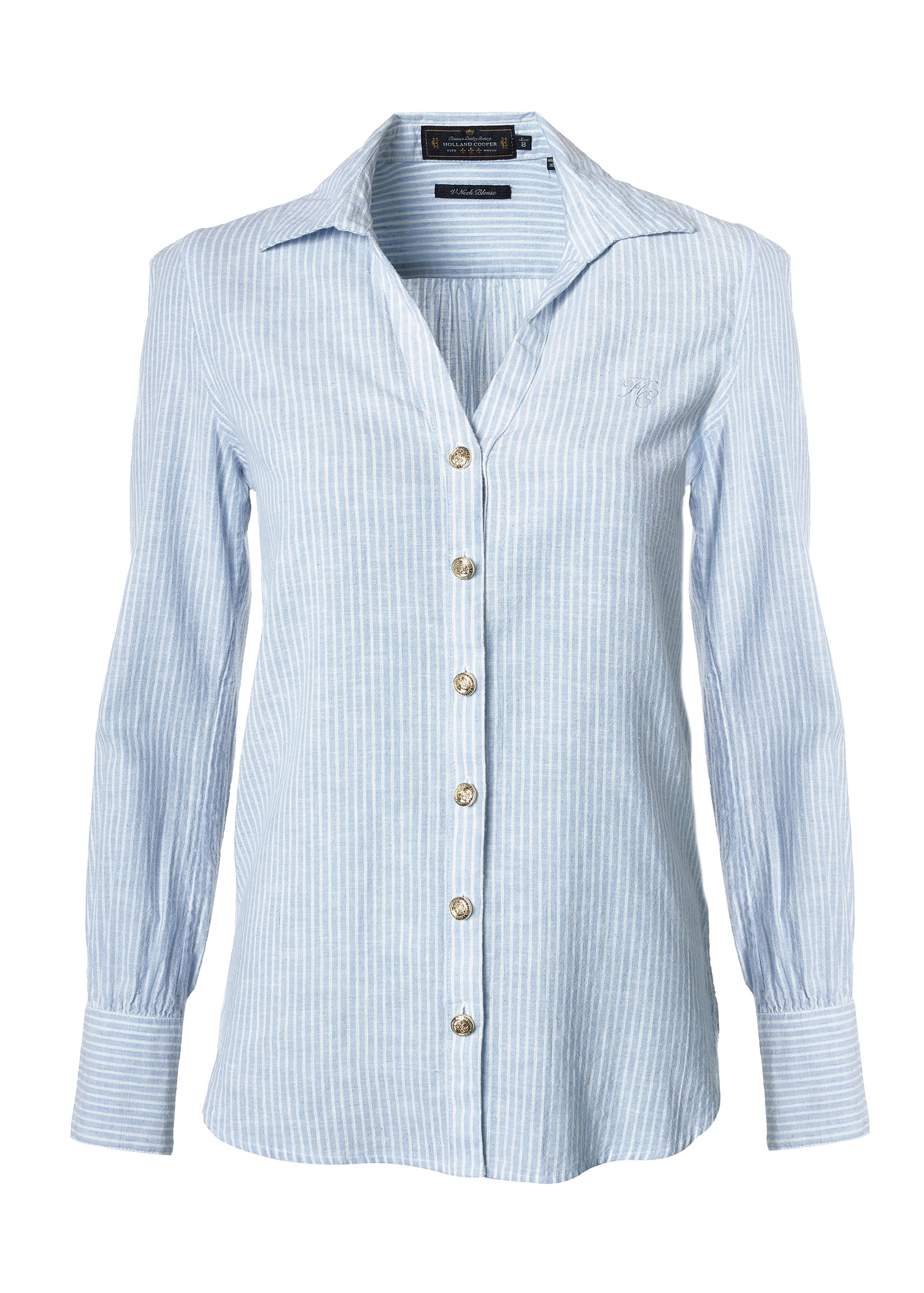 Classic V-Neck Blouse (Azure Stripe) - Image 4