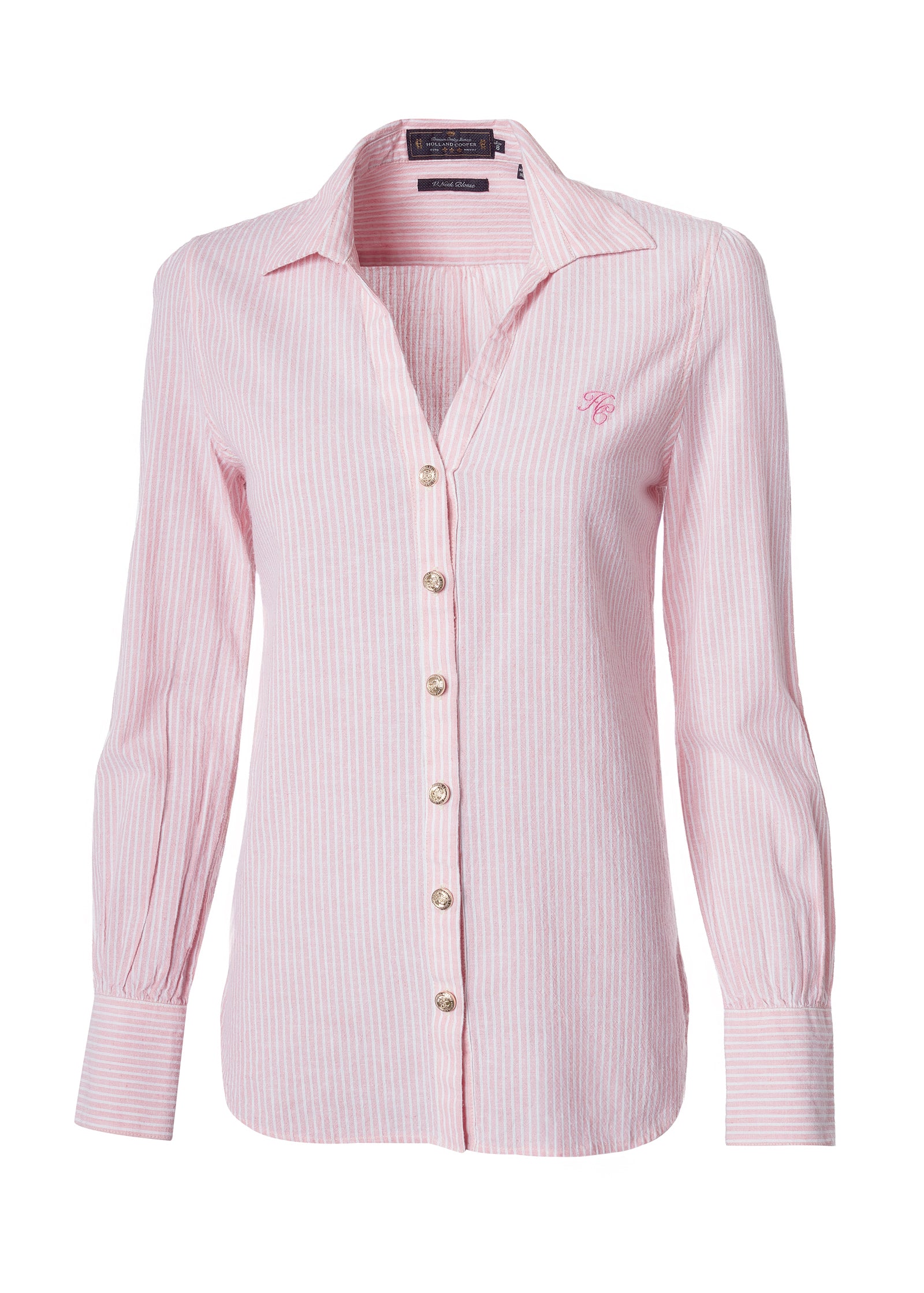 Classic V-Neck Blouse (Pink Stripe) - Image 4