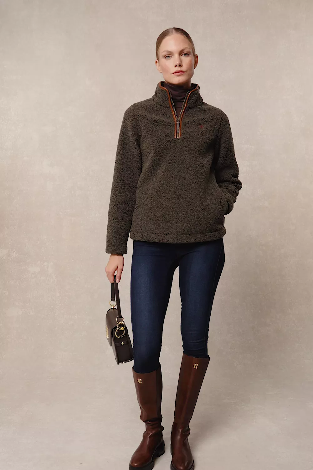 Country Fleece Quarter Zip (Khaki Borg) - Image 5