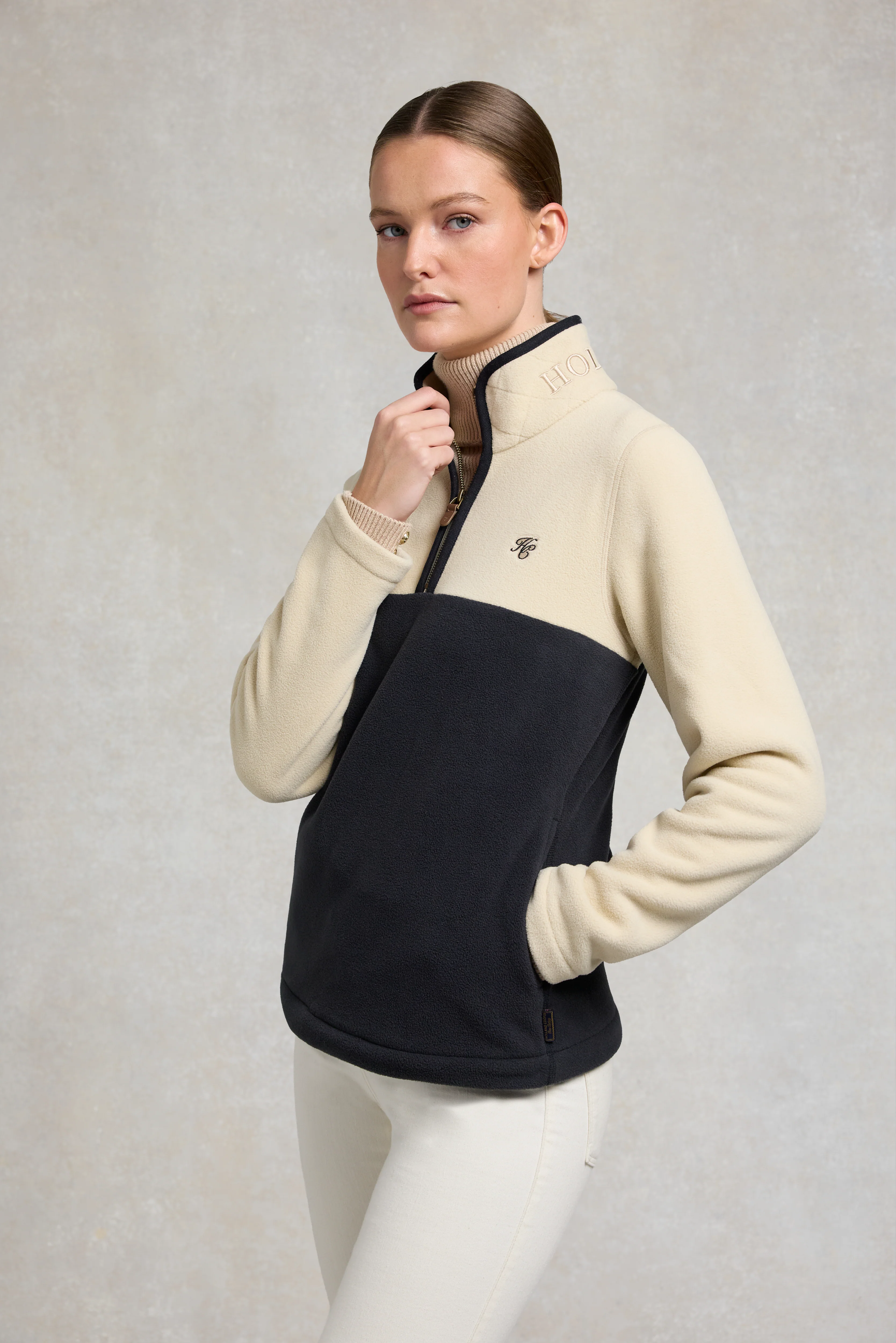 Country Fleece Quarter Zip (Ecru Navy) - Image 2