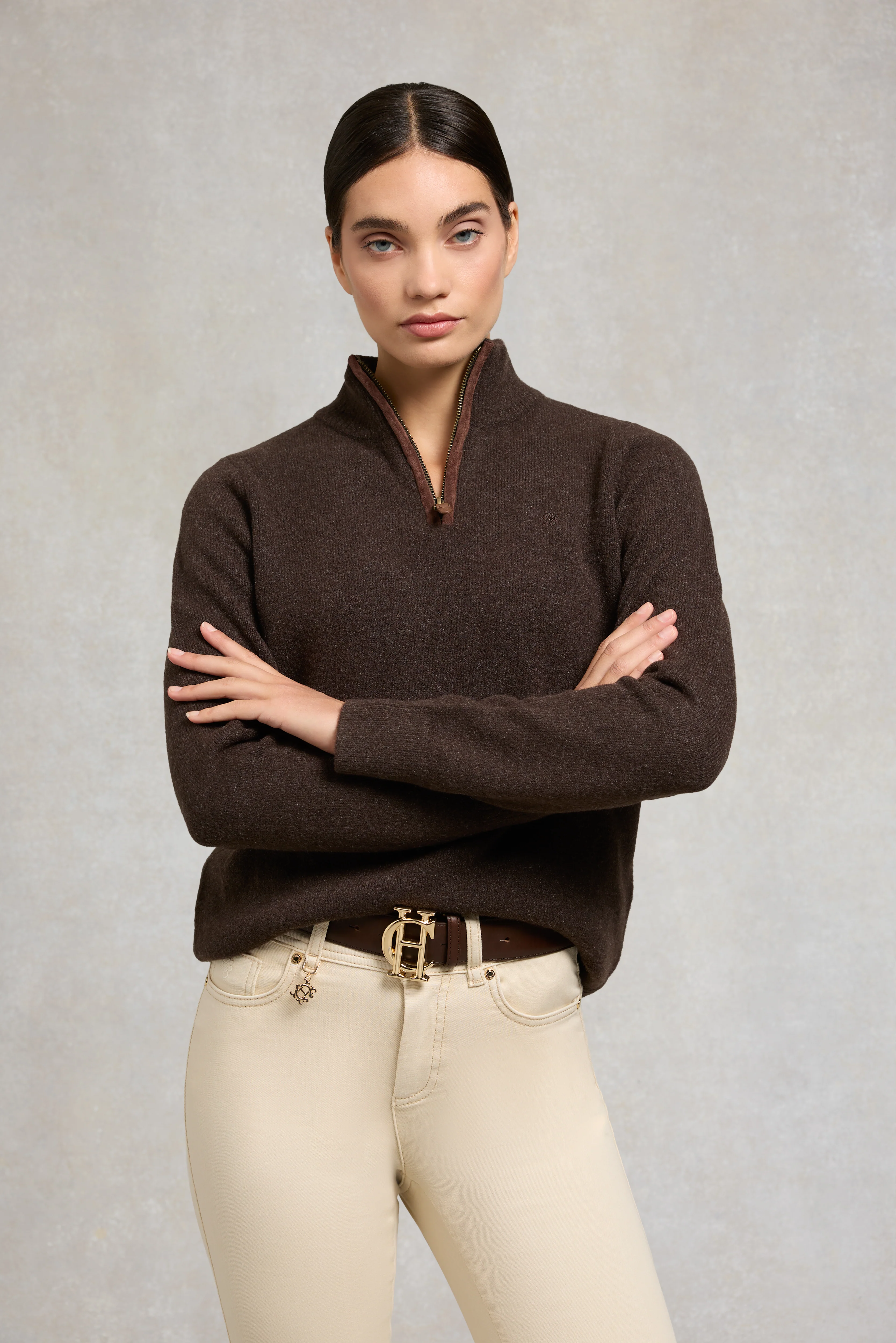 Country Quarter Zip Knit (Chocolate) - Image 2