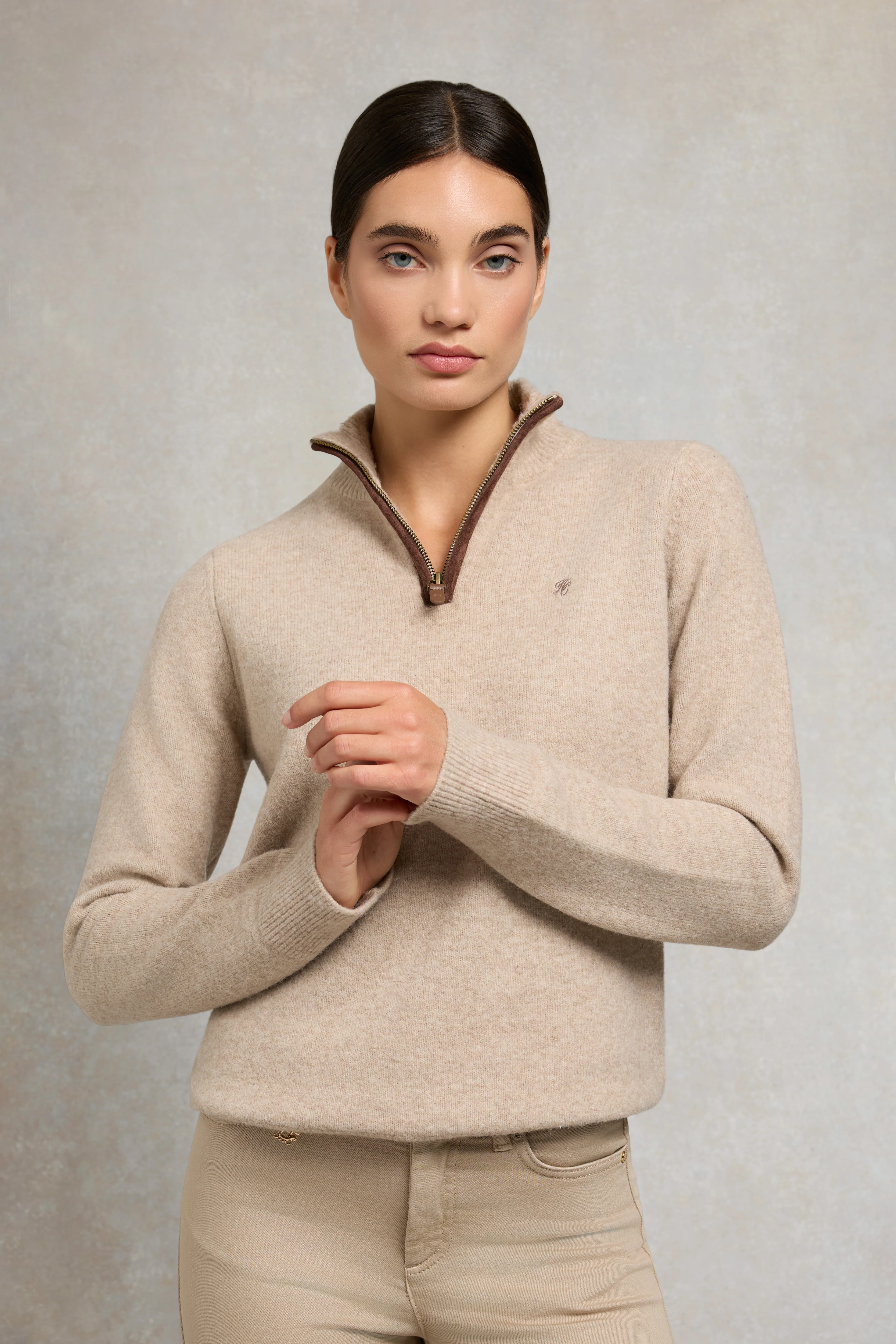 Country Quarter Zip Knit (Oatmeal) - Image 2