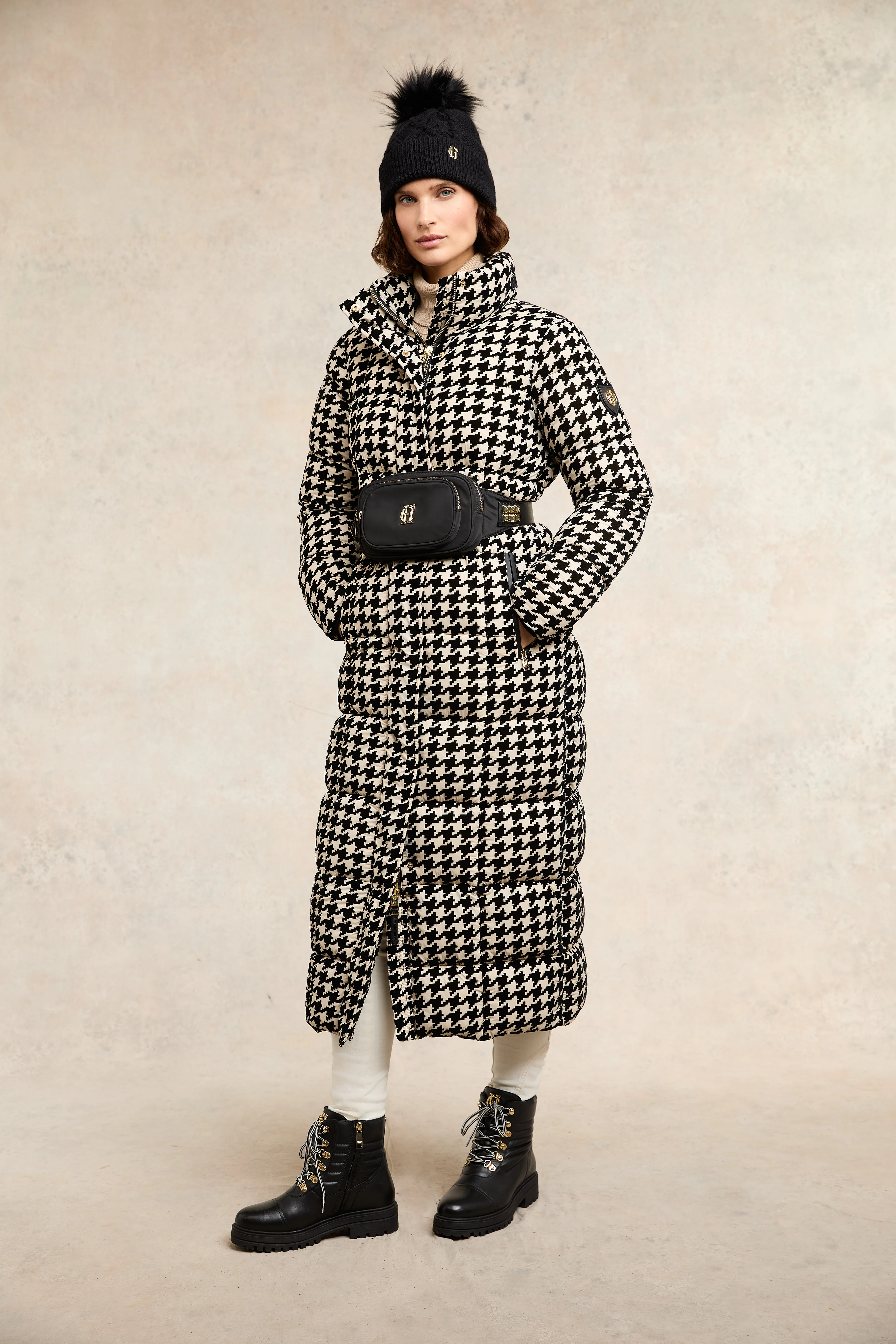 Crawford Longline Coat (Ecru Houndstooth) - Image 2