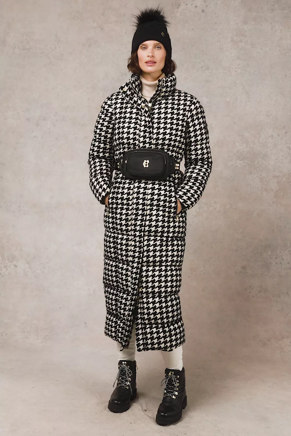 Crawford Longline Coat (Ecru Houndstooth) - Image 5