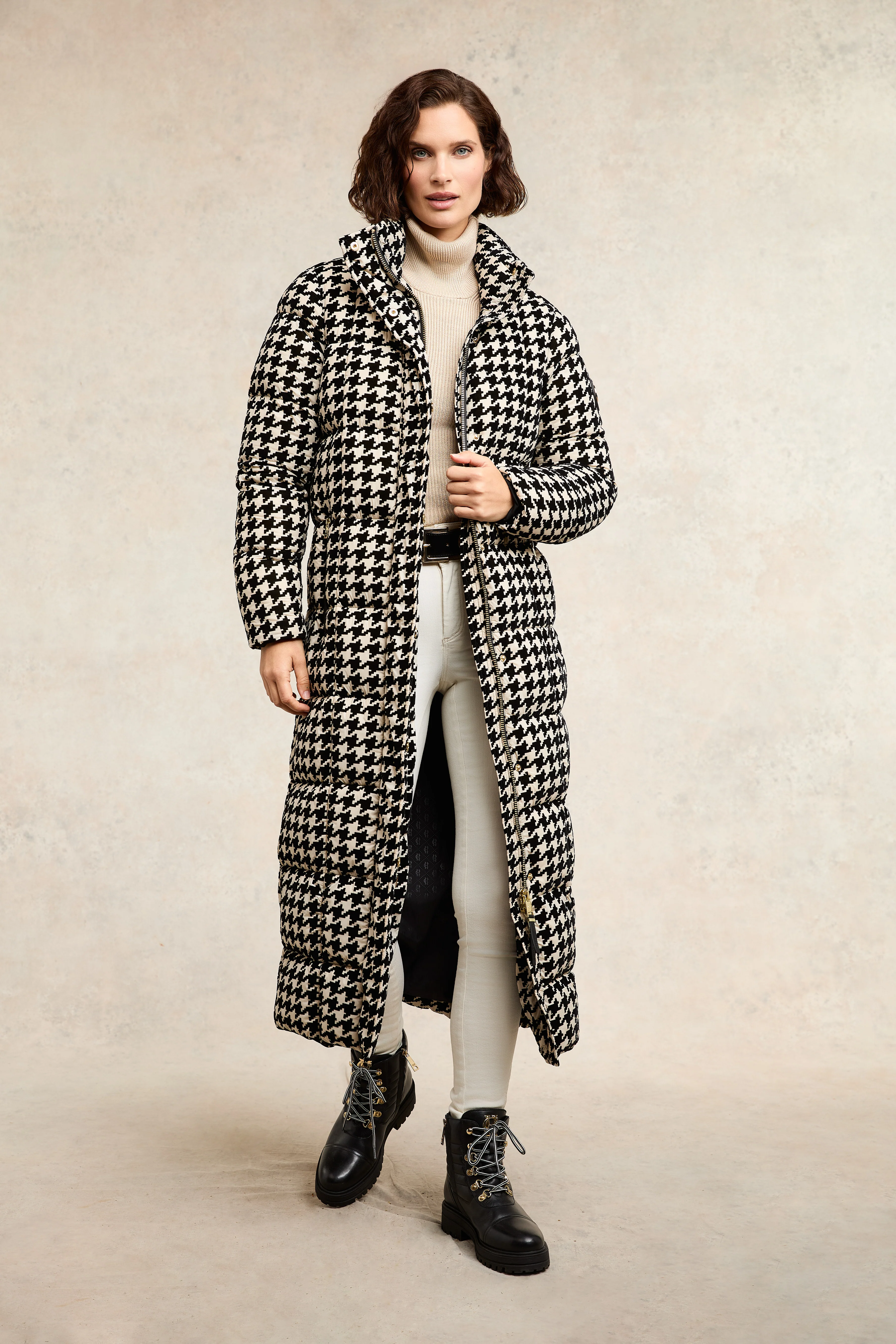 Crawford Longline Coat (Ecru Houndstooth) - Image 7