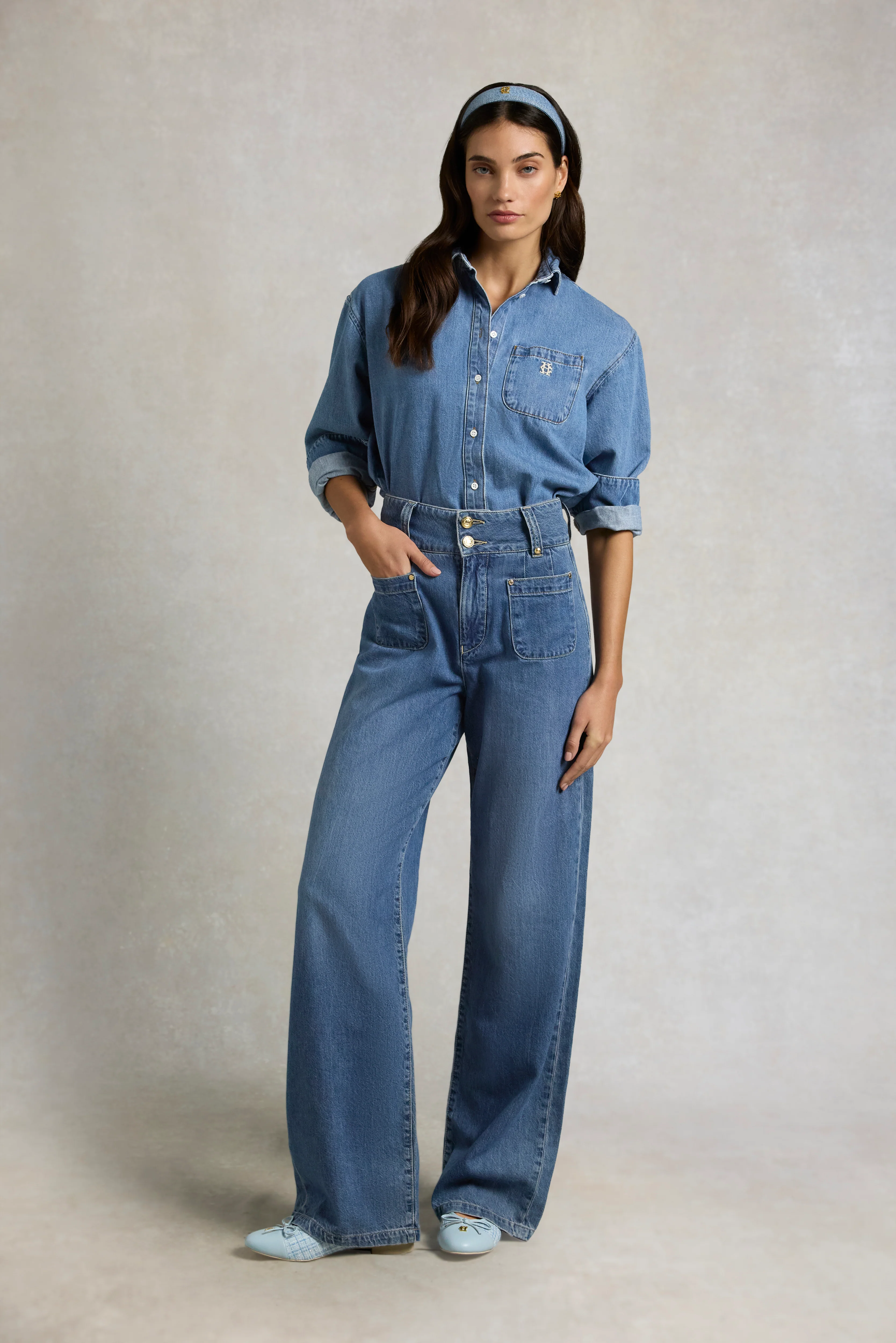 Cropped Denim Shirt (Mid Quartz Blue) - Image 2