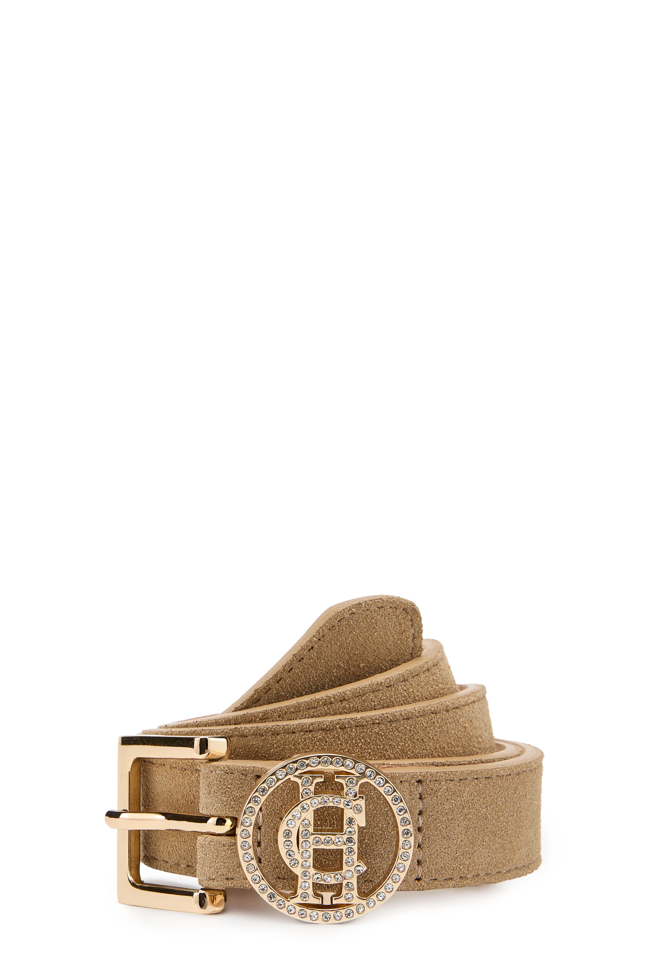Crystal Slim Logo Belt (Taupe Suede) - Image 2