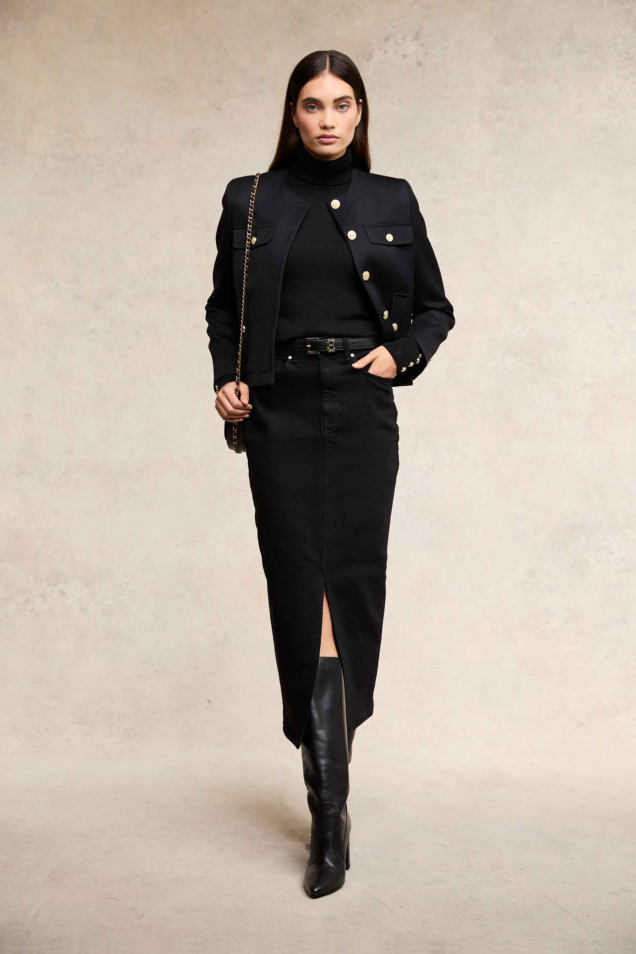 Denim Maxi Skirt (Black) - Image 3