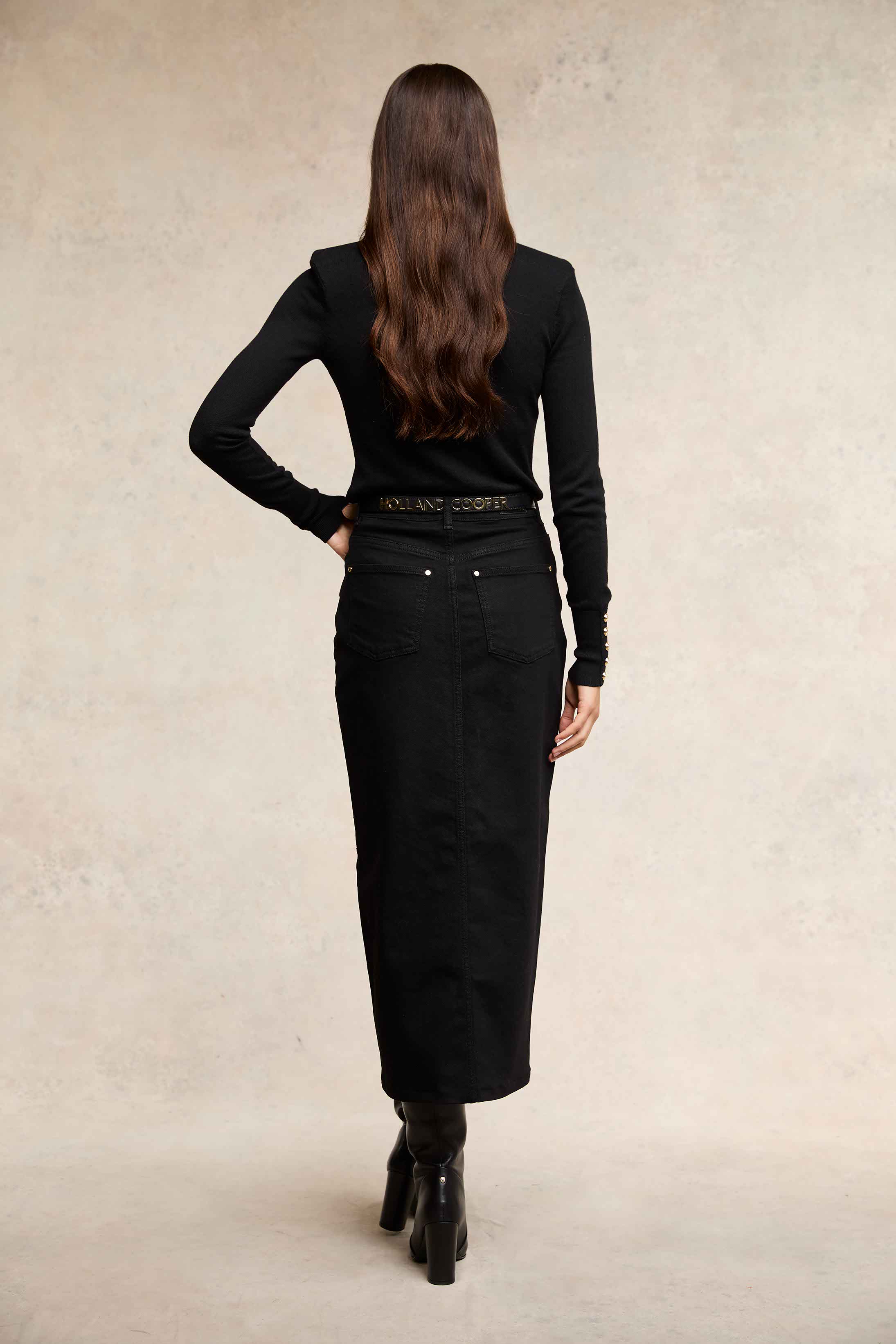 Denim Maxi Skirt (Black) - Image 6