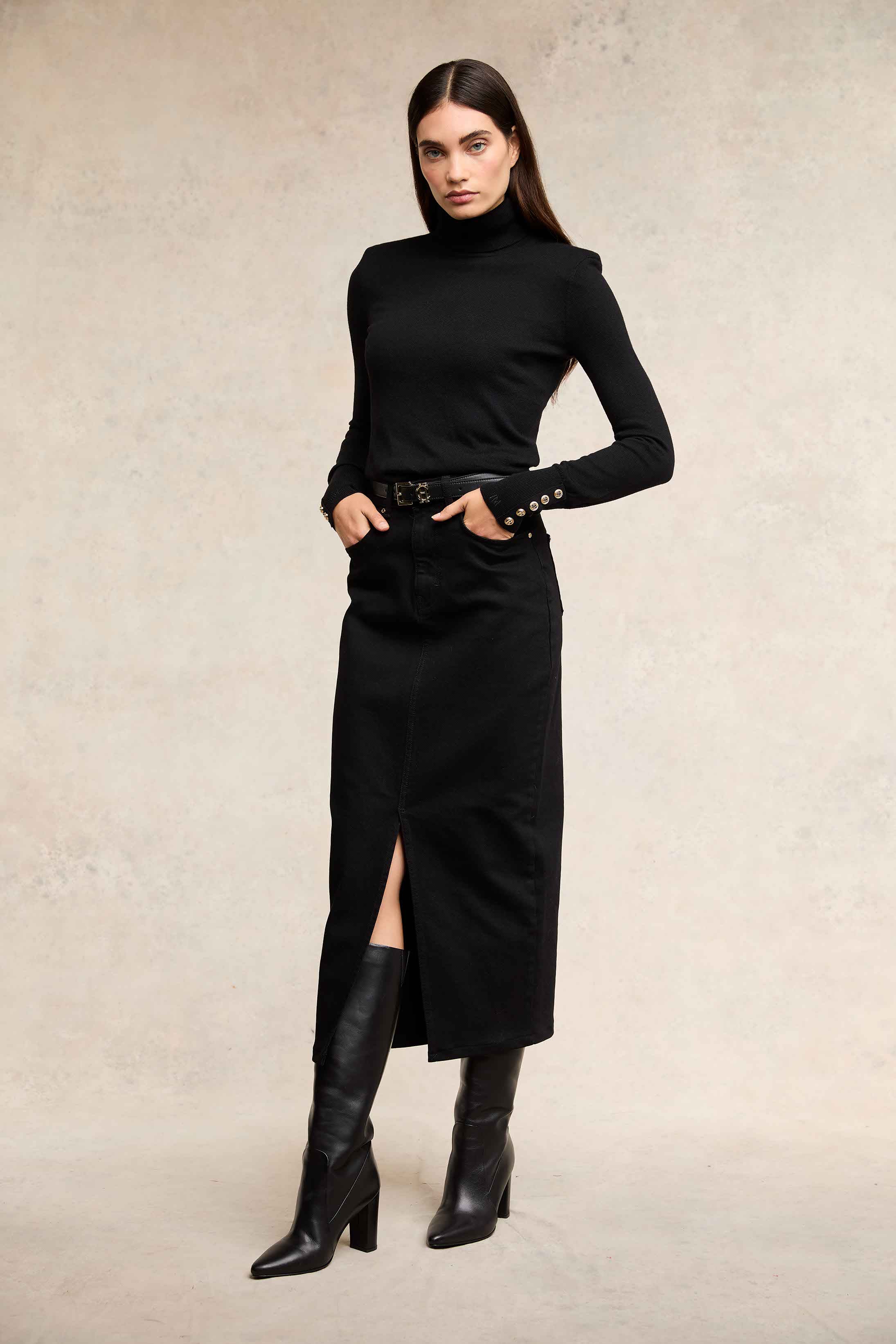 Denim Maxi Skirt (Black) - Image 7