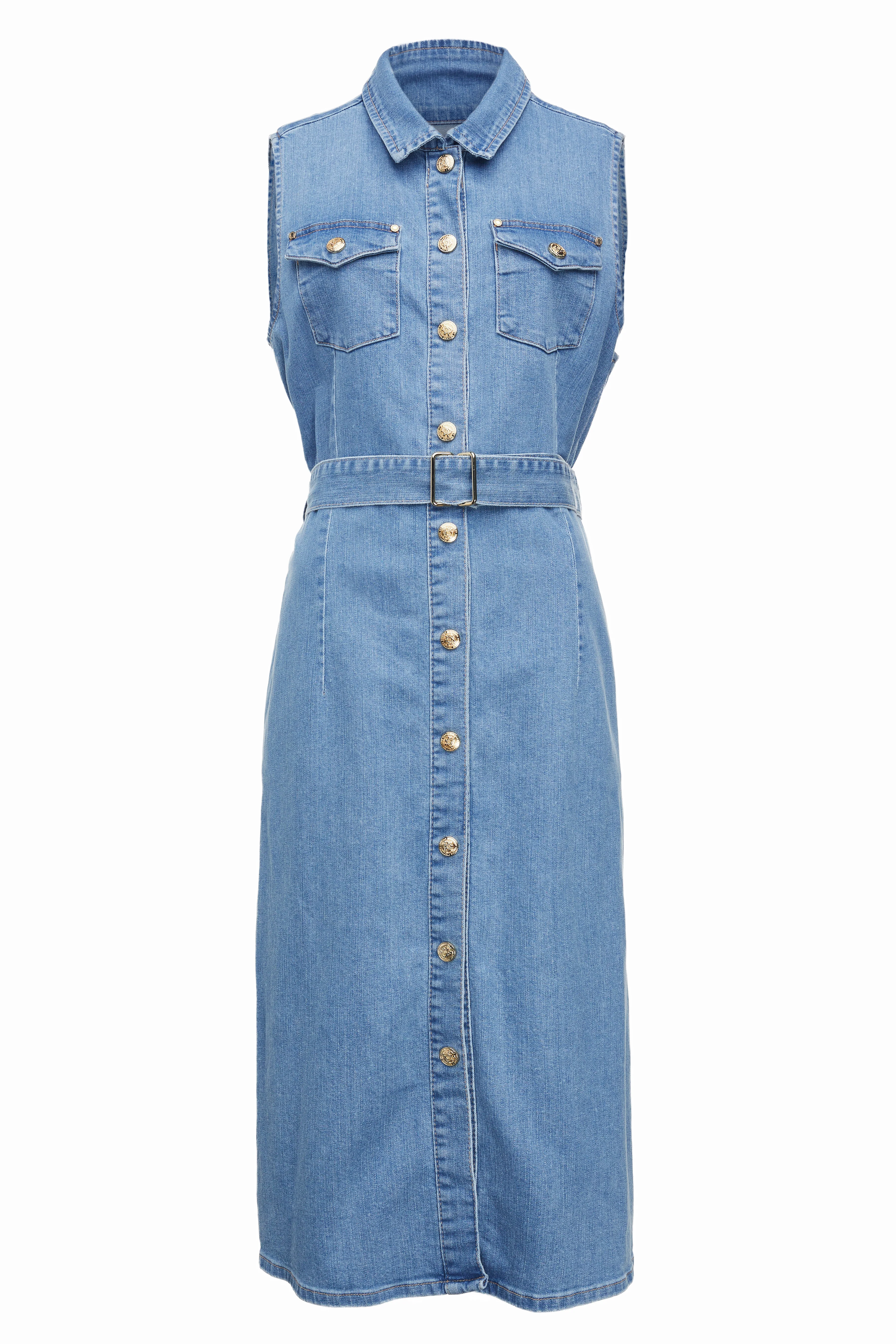Denim Sleeveless Shirt Dress (Light Indigo Wash) - Image 5