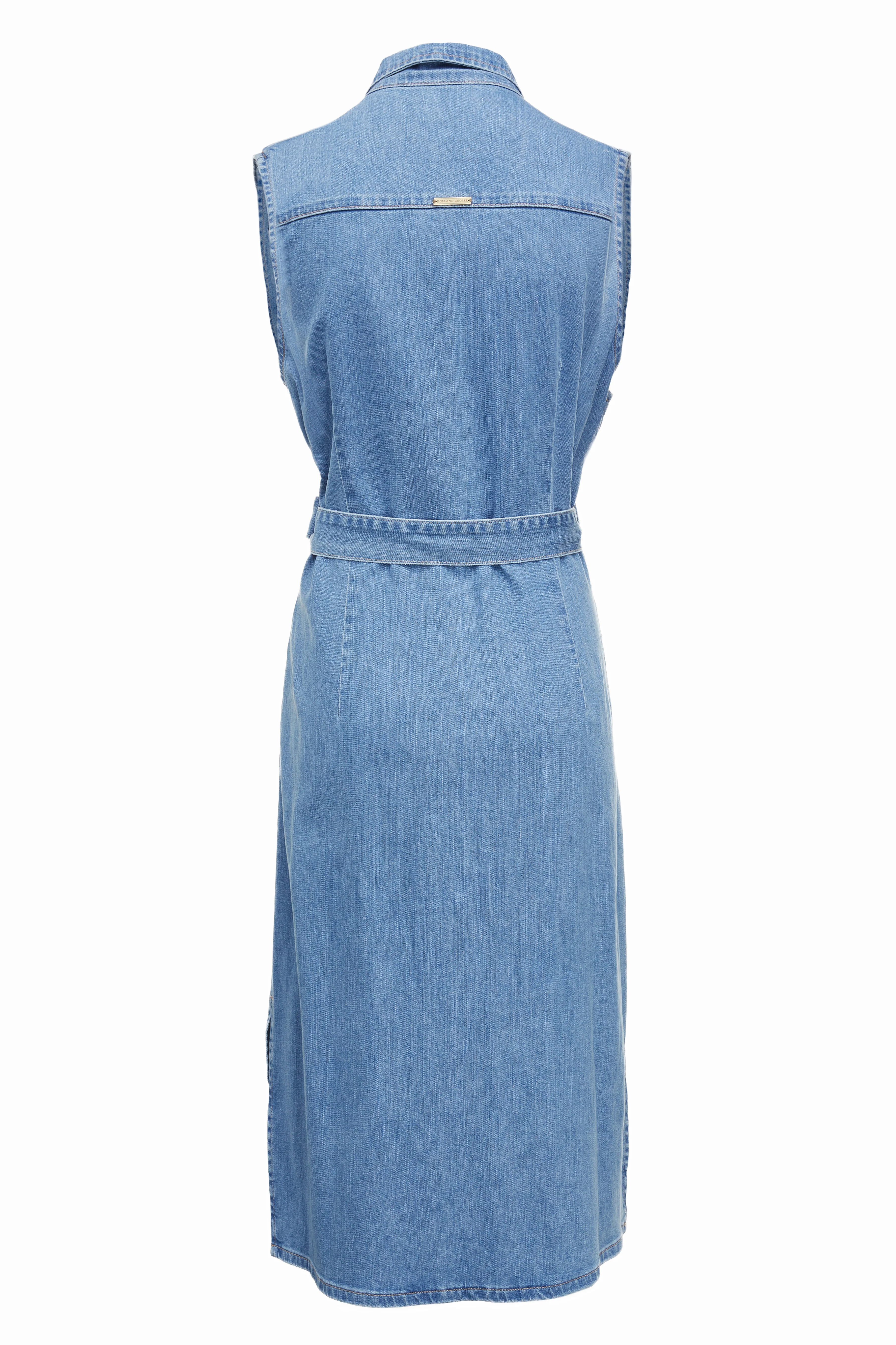 Denim Sleeveless Shirt Dress (Light Indigo Wash) - Image 9